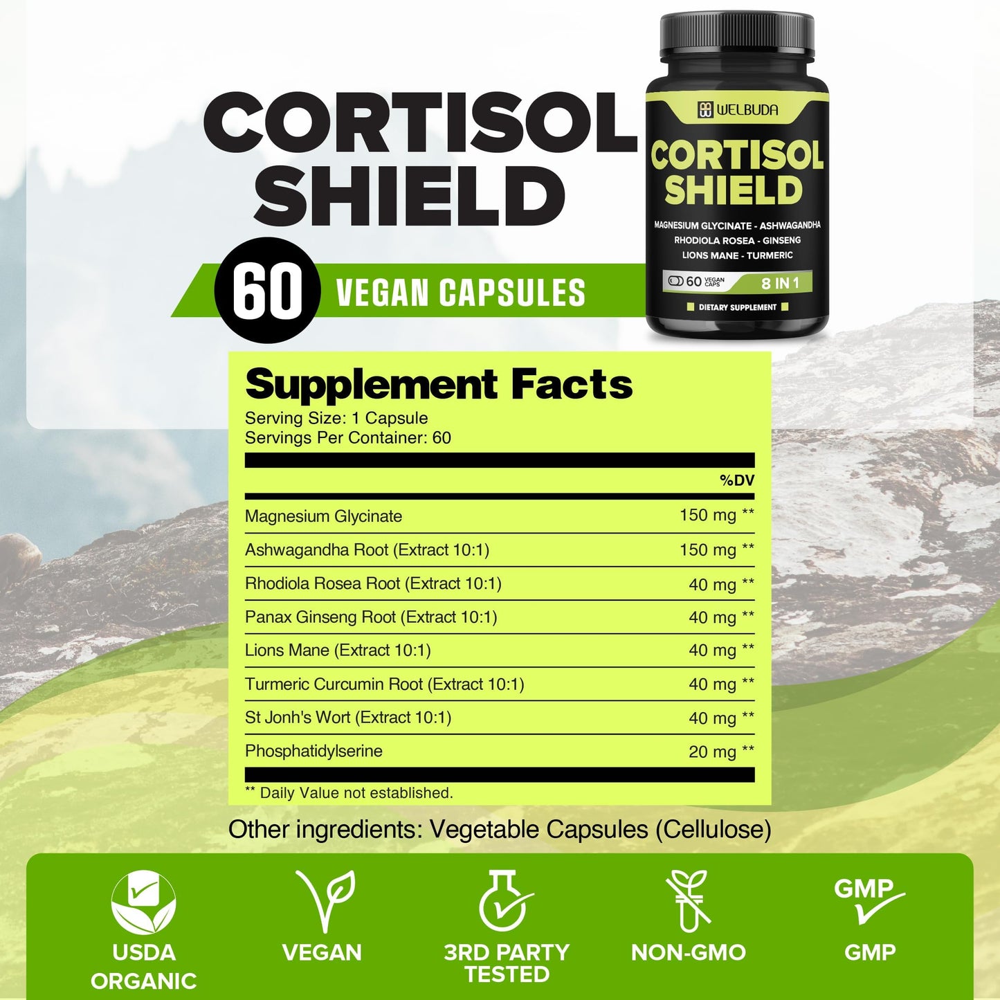 WELBUDA 8in1 Cortisol Shield Capsule, 60 Count