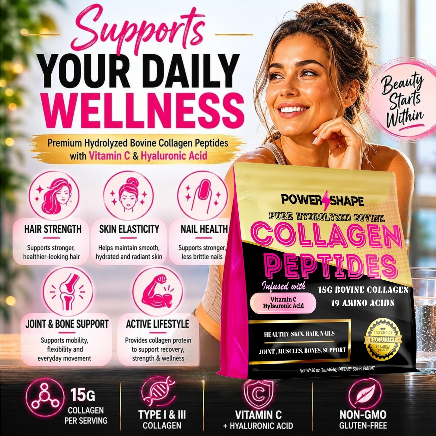 POWER SHAPE Collagen Peptides Powder 16 oz