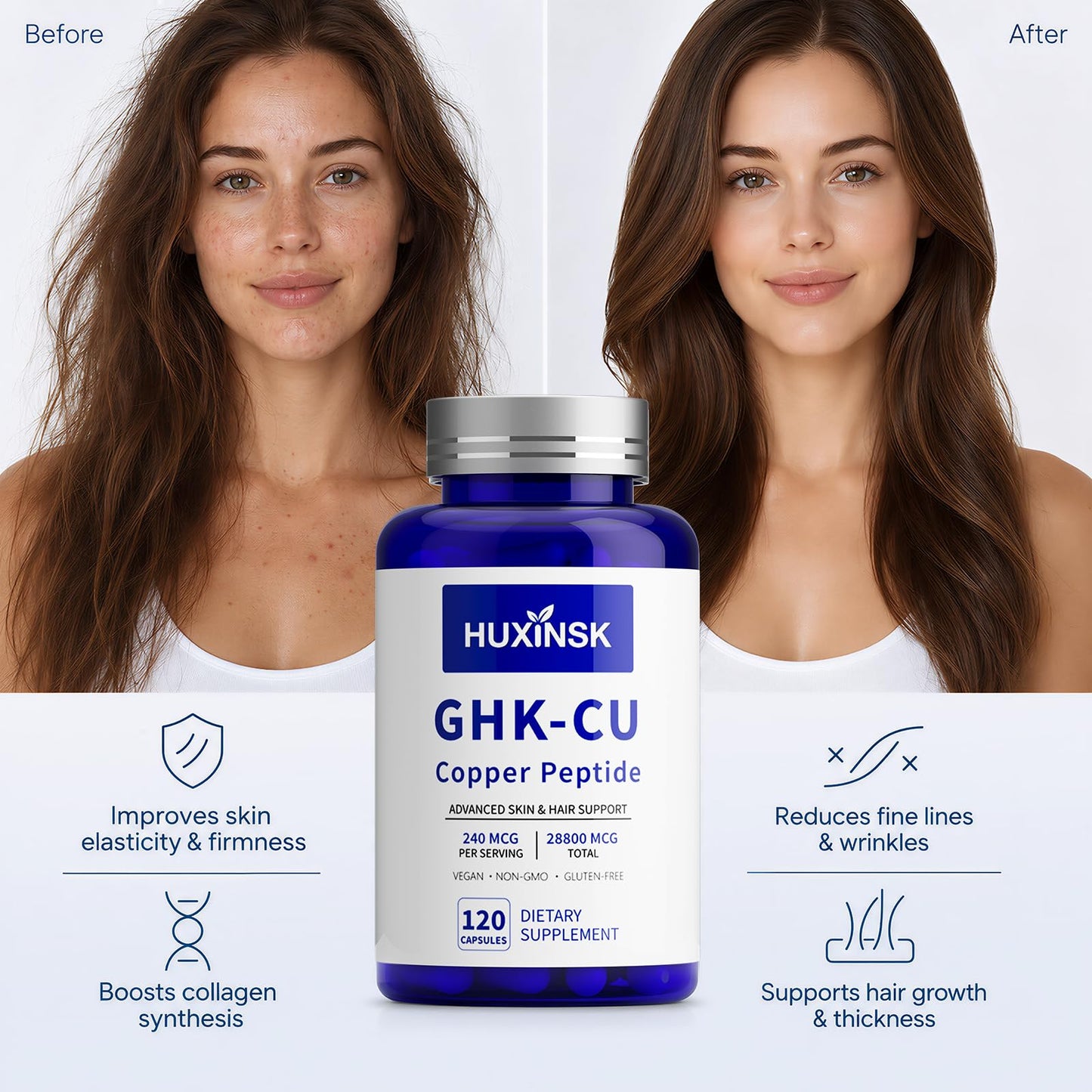 HUXINSK GHK-Cu Copper Peptide Supplement Capsule 120