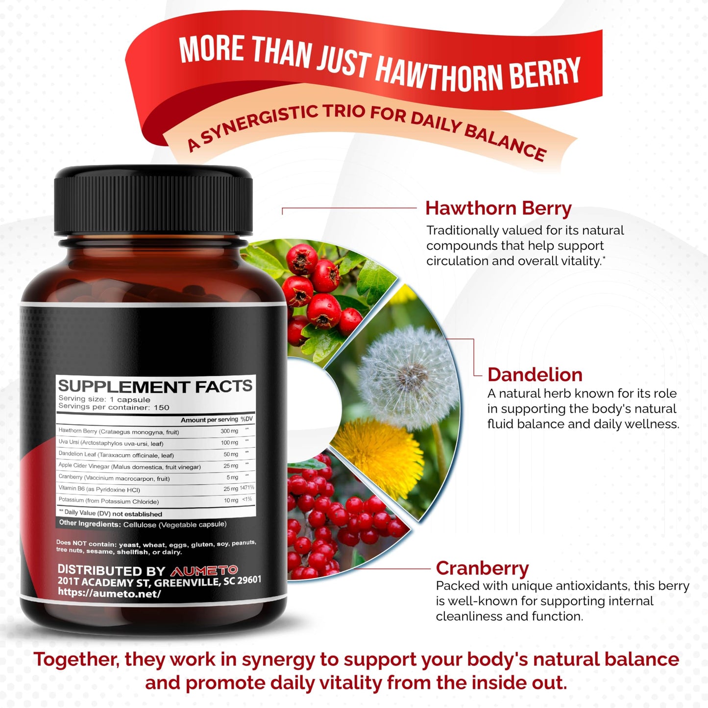 AUMETO 7 in 1 Ultra Hawthorn Berry Capsules, 150 Count