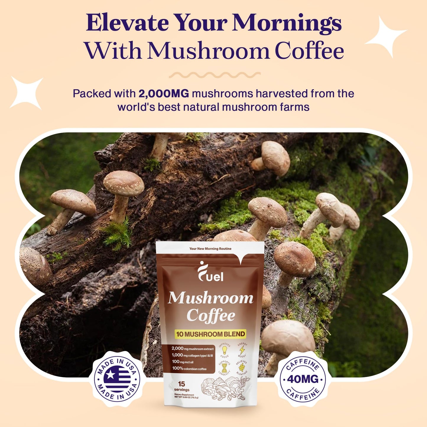 Fuel Collagen & Mushroom Coffee Powder 5.3 Ounce