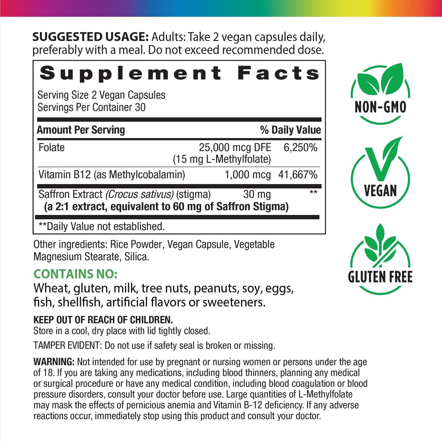 Rainbow Light L-Methylfolate 15 mg with Methyl B12, 60 Capsules