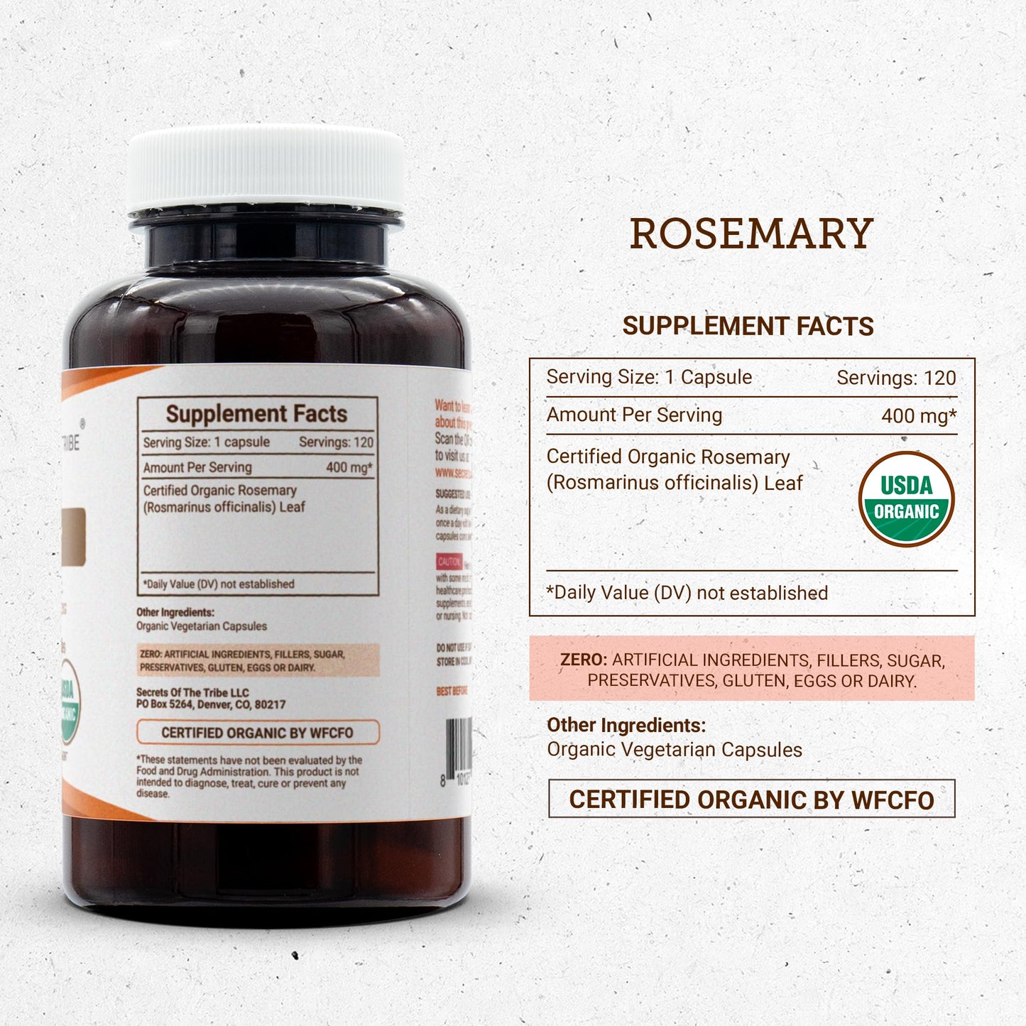 Secrets of the Tribe Rosemary USDA Organic Capsules, 120 Count