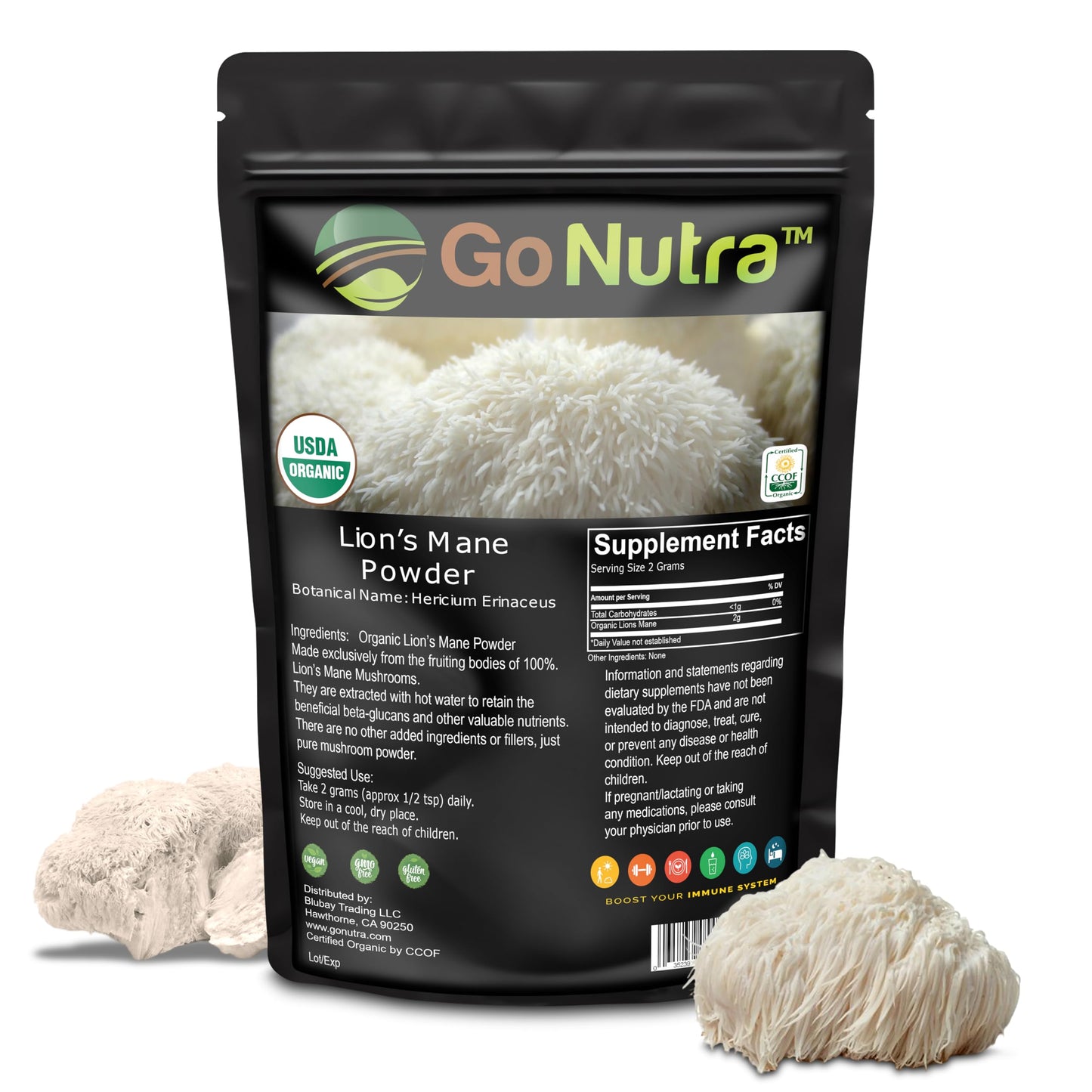 Go Nutra Organic Lions Mane Mushroom Powder 8 oz