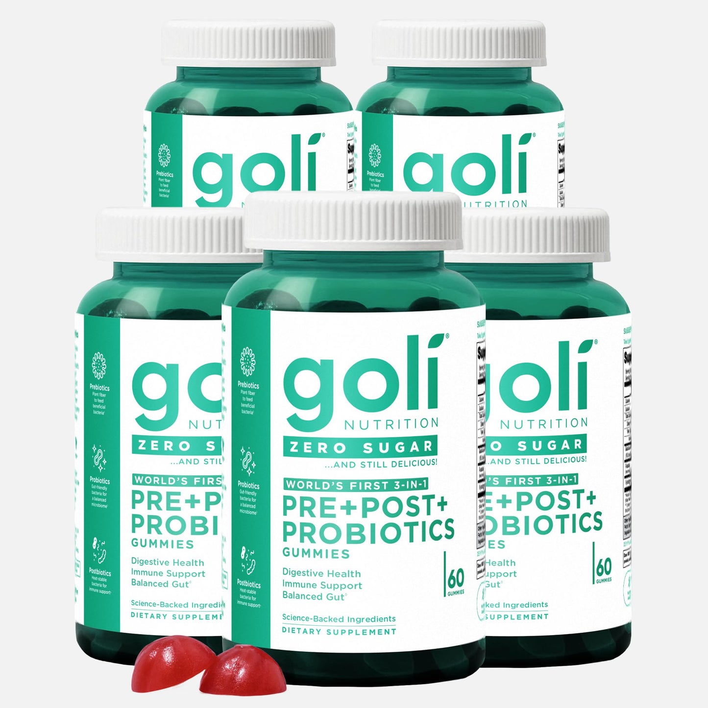 Goli Zero Sugar Pre Pro Postbiotic Gummies, 300 Count