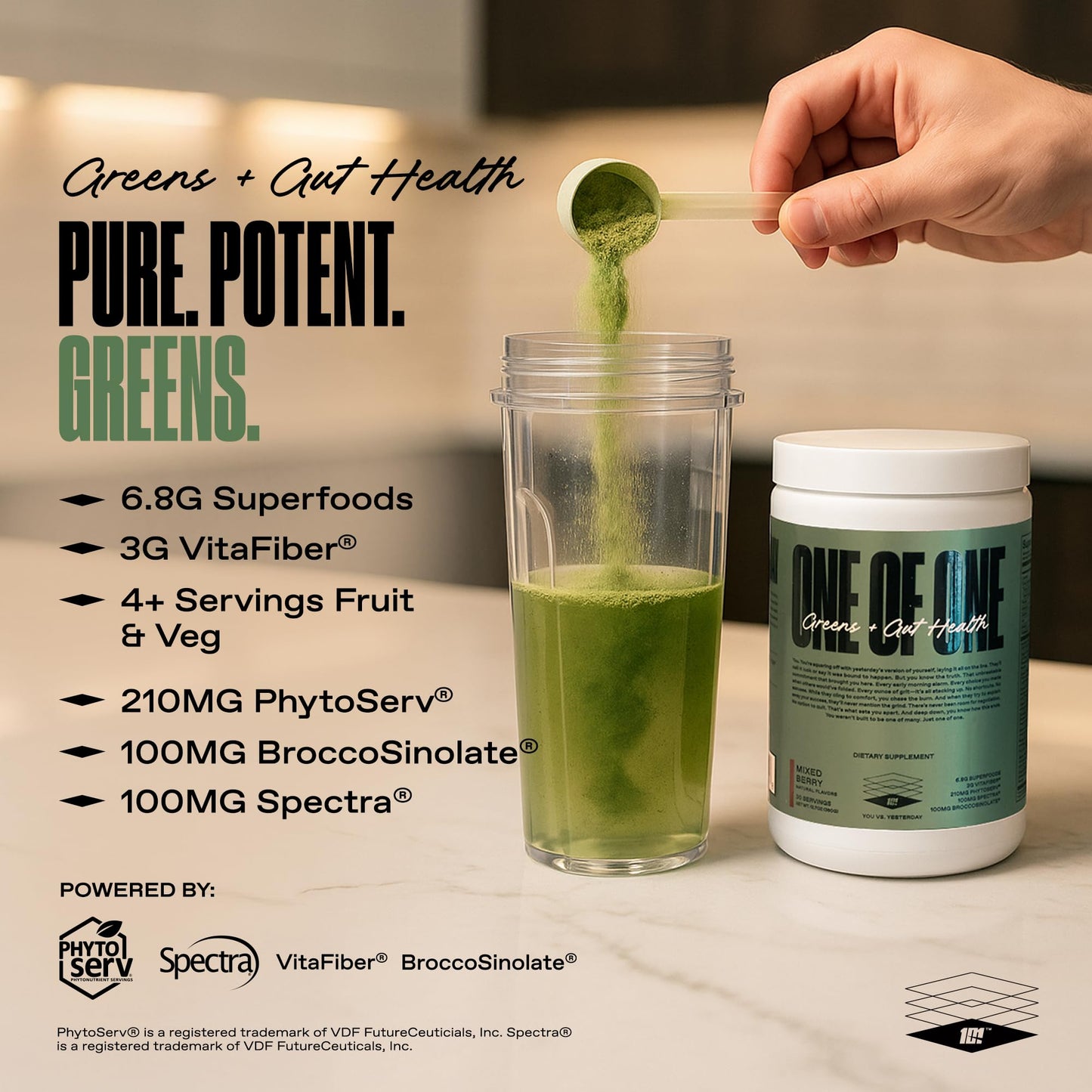 ONE OF ONE Greens & Gut Health Powder with Prebiotics, Probiotics & Digestive Enzymes – Mixed Berry, 1 oz