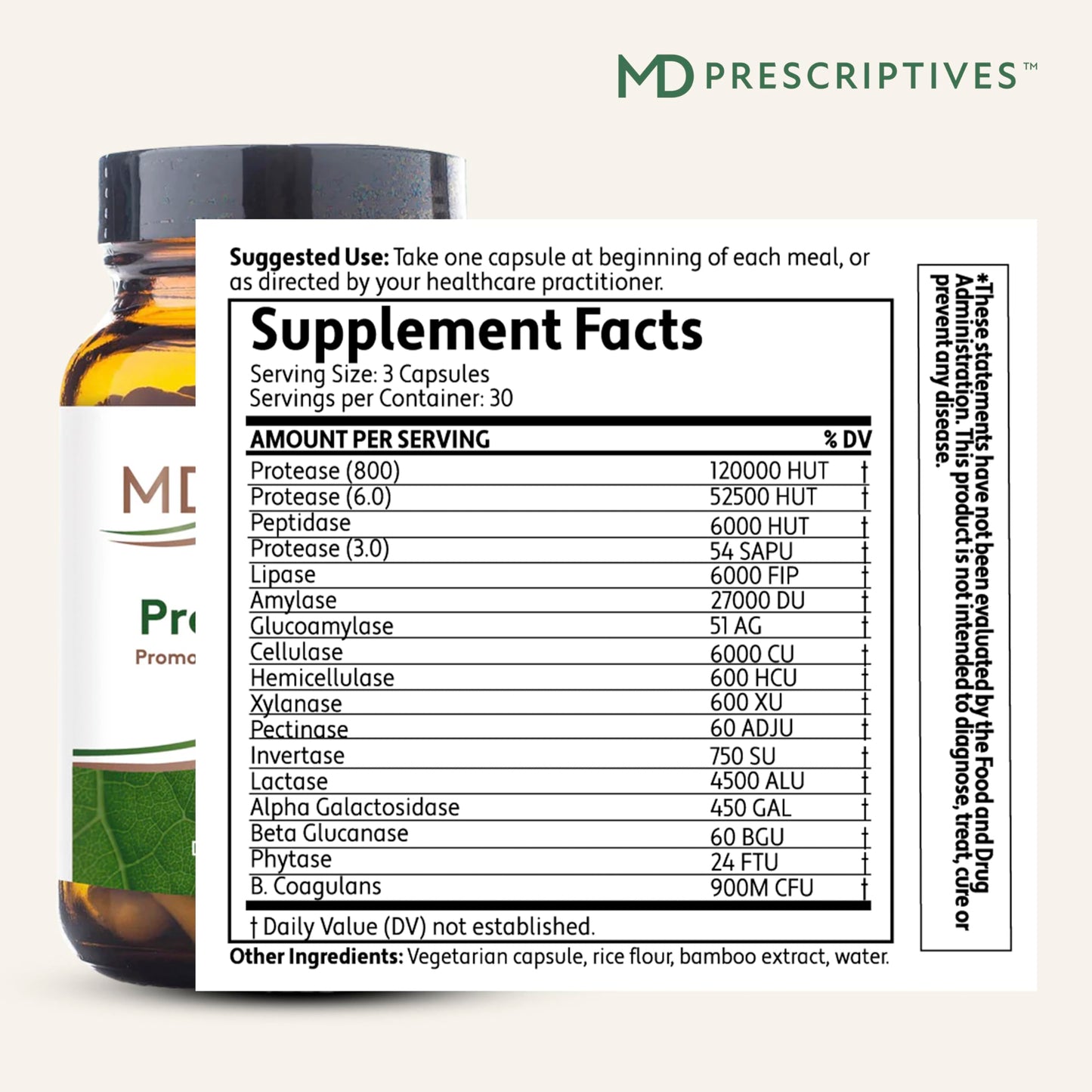 MD Prescriptives ProbioZyme Vegetarian Digestive Enzymes Supplement for Digestive & Gut Health Capsule, 90 Count