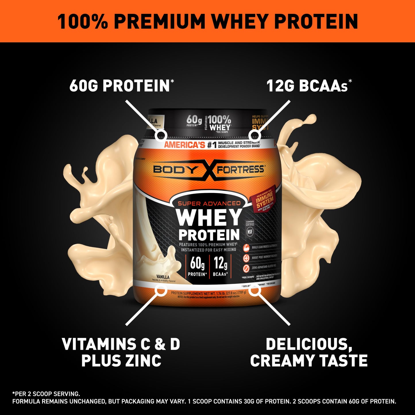 Body Fortress Super Advanced Whey Protein Powder Vanilla, 27.84