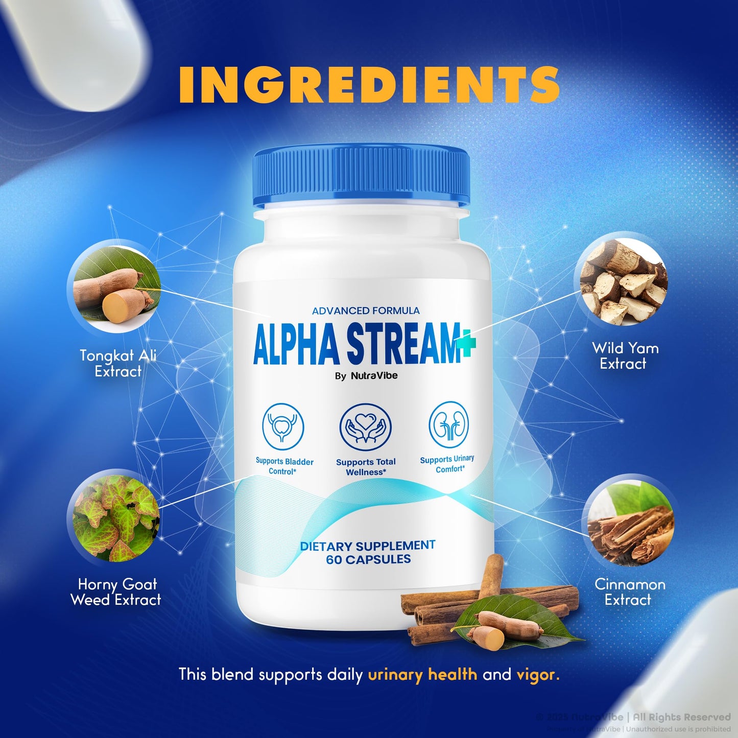 NutraVibe Natural AlphaStream Plus Prostate Support Formula, 180 Capsules