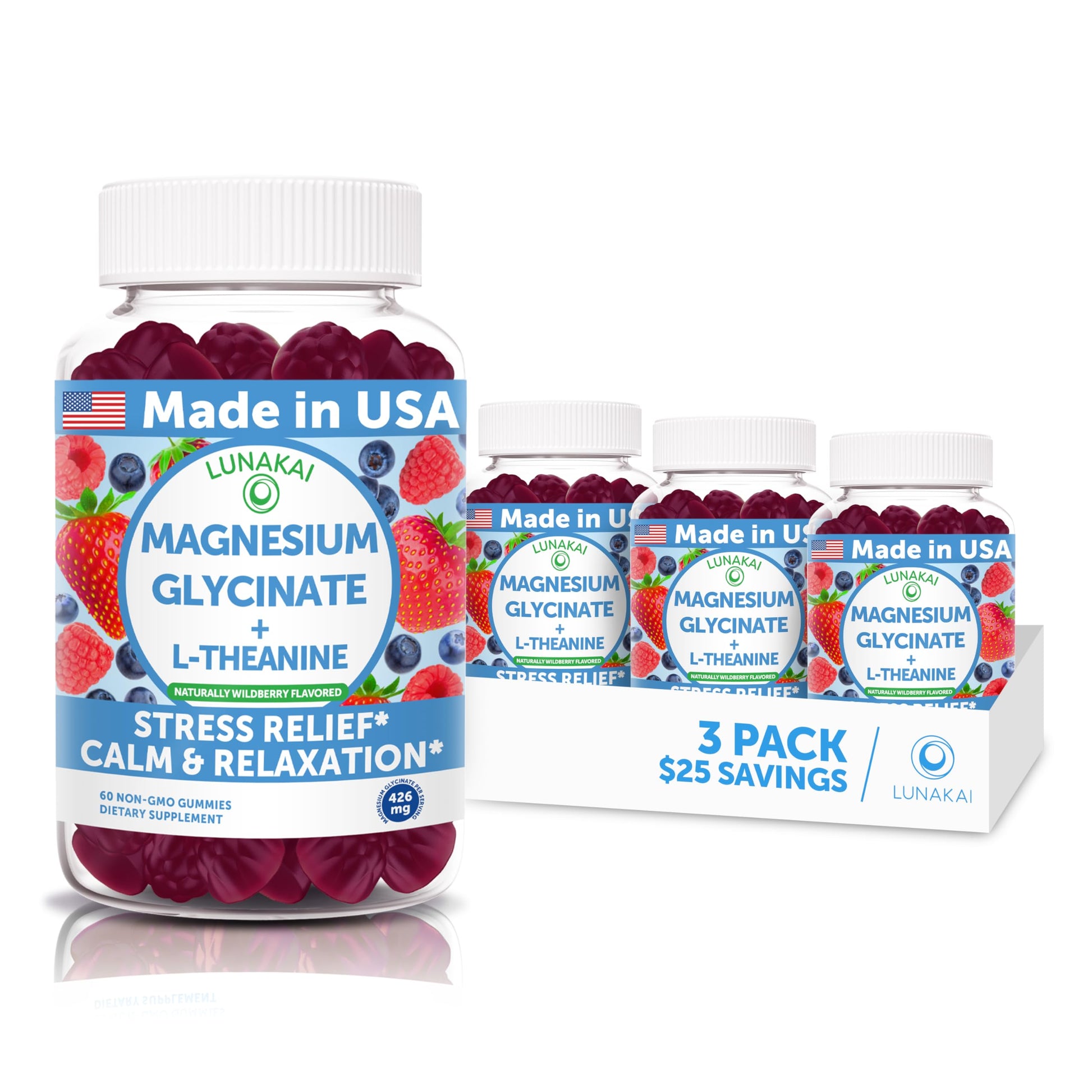 Lunakai Magnesium Glycinate with L-Theanine 426mg, 180 Gummies