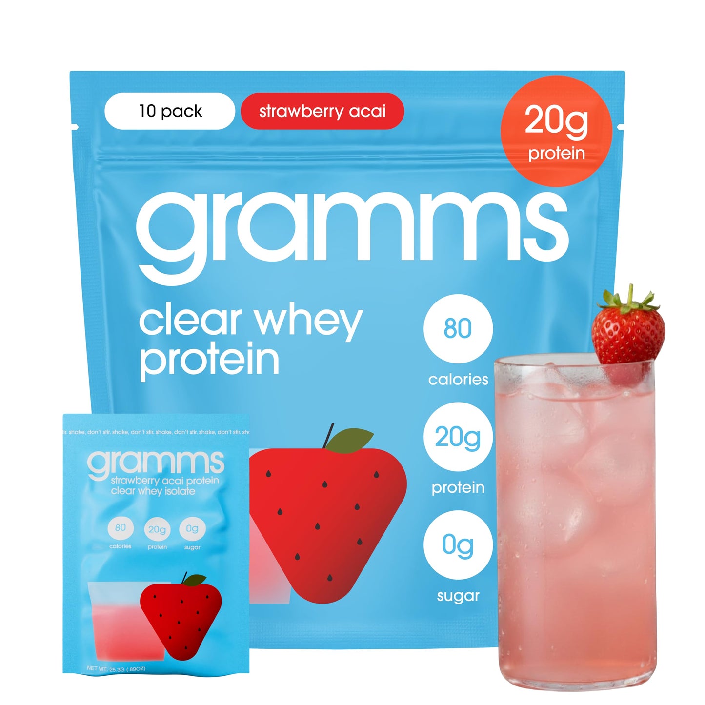 GRAMMS Clear Protein Powder Packets 0.89 oz Pack of 10