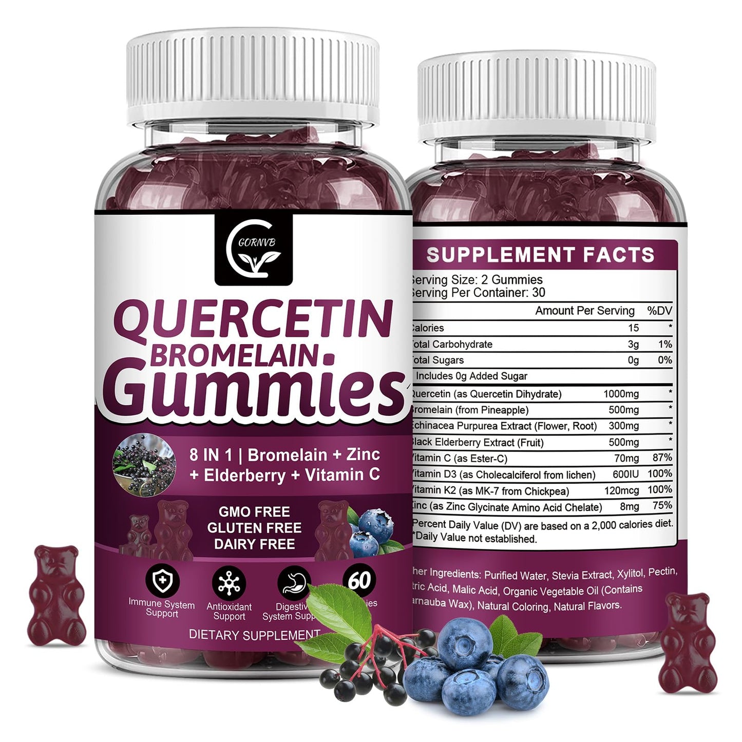 GORNVB Quercetin Gummies with Bromelain 2378mg, 60 Count