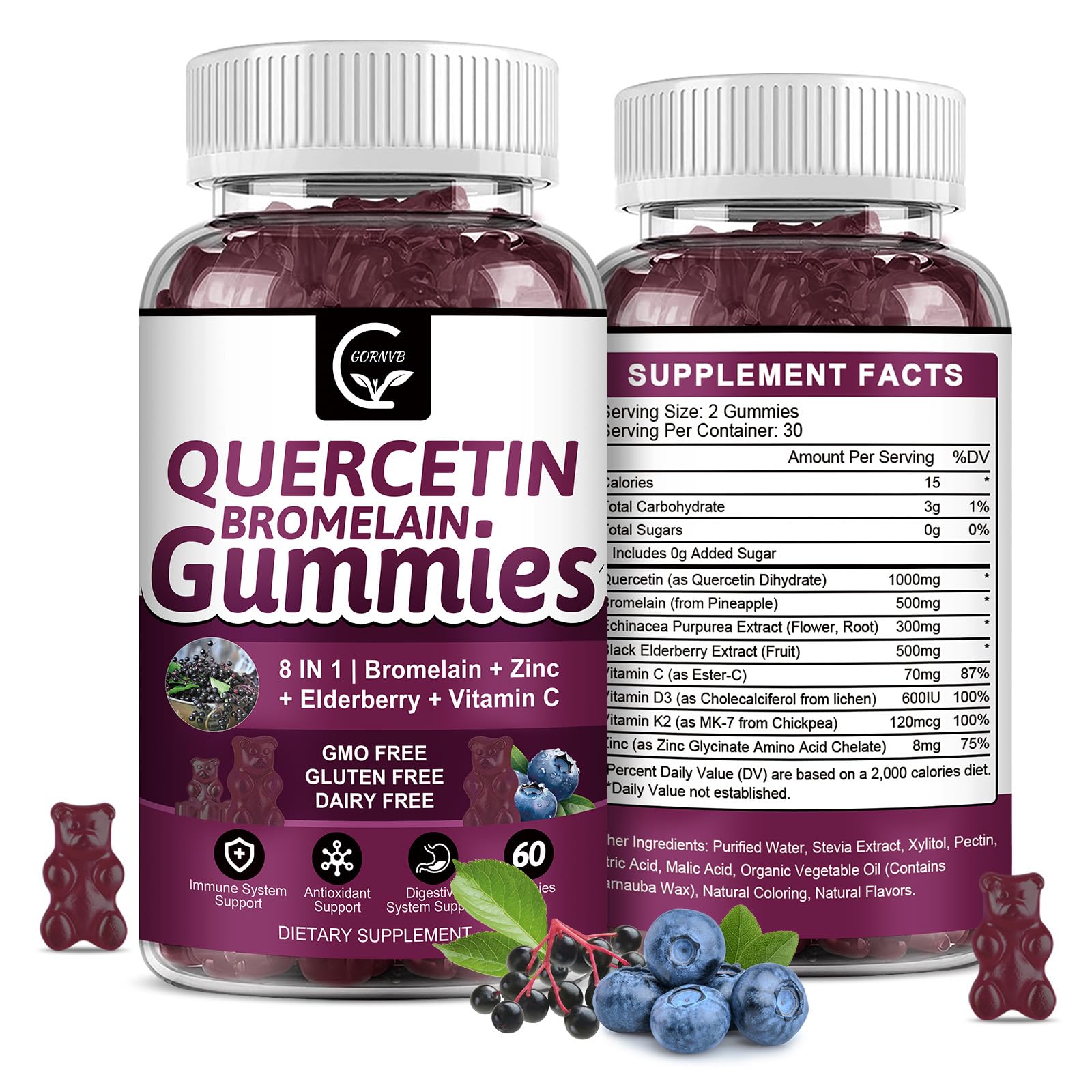 GORNVB Quercetin Gummies with Bromelain 2378mg, 60 Count