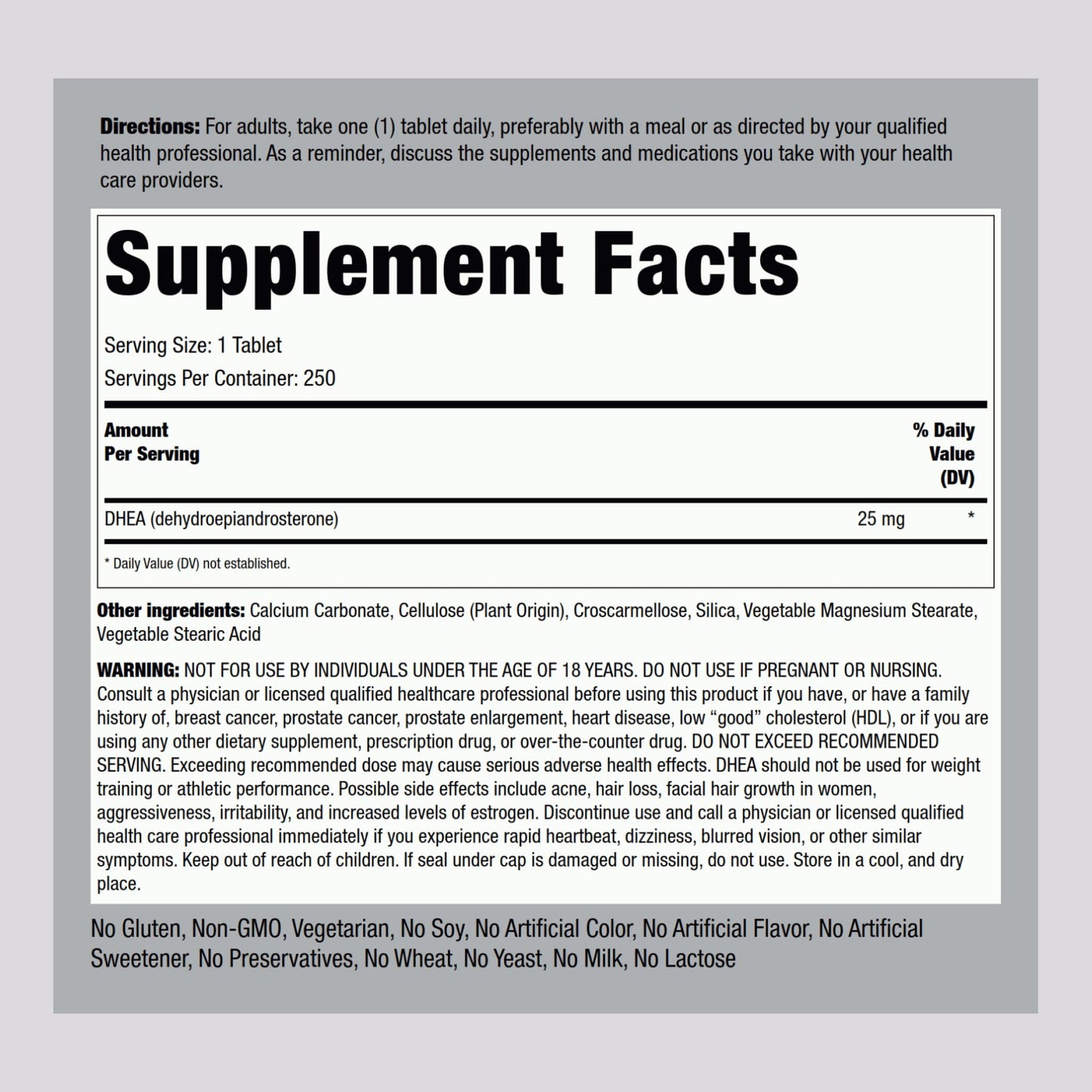 Piping Rock DHEA 25mg Tablet 250 Count
