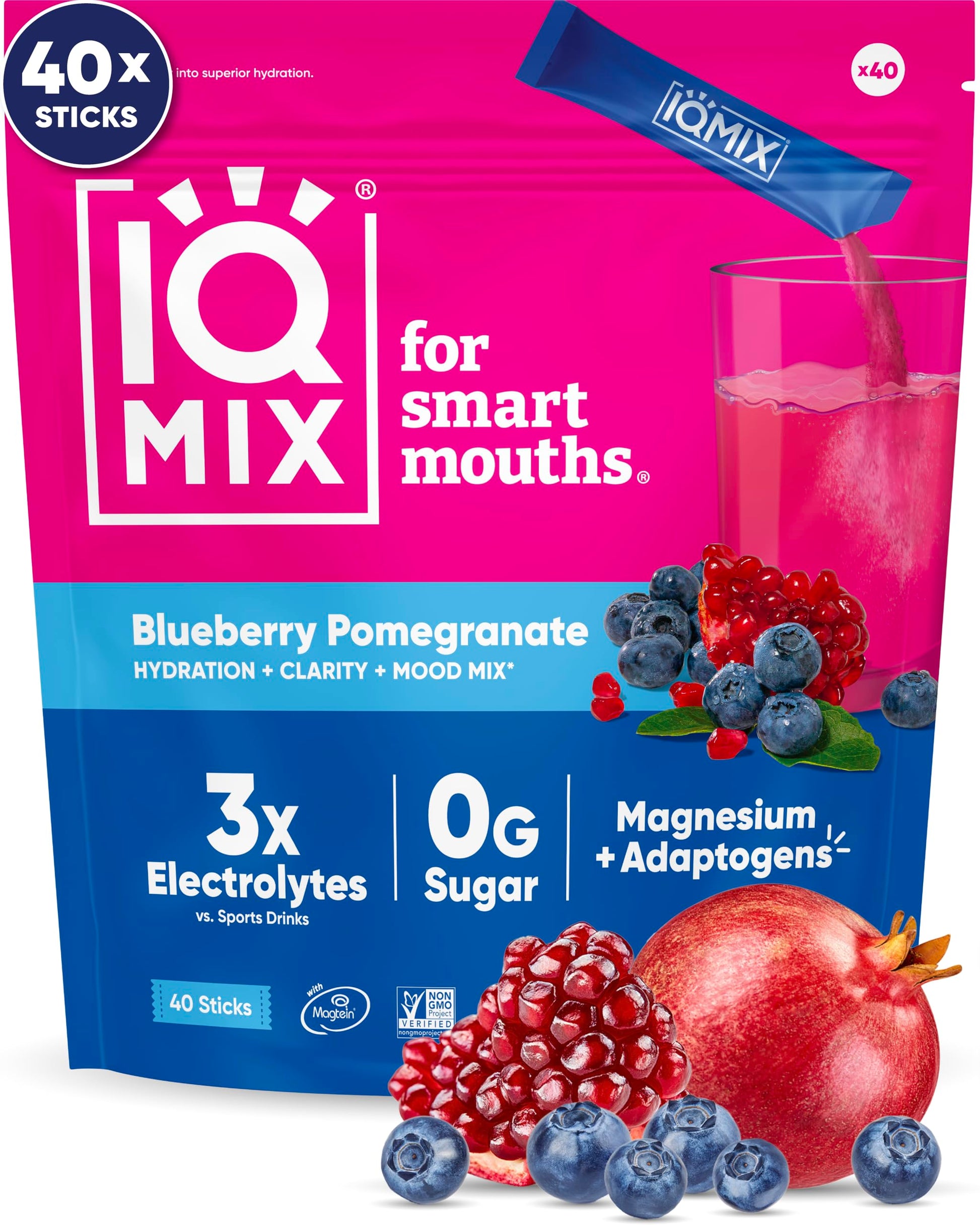 IQBAR IQMIX Electrolyte Powder Capsule, Blueberry Pomegranate, 40 Count