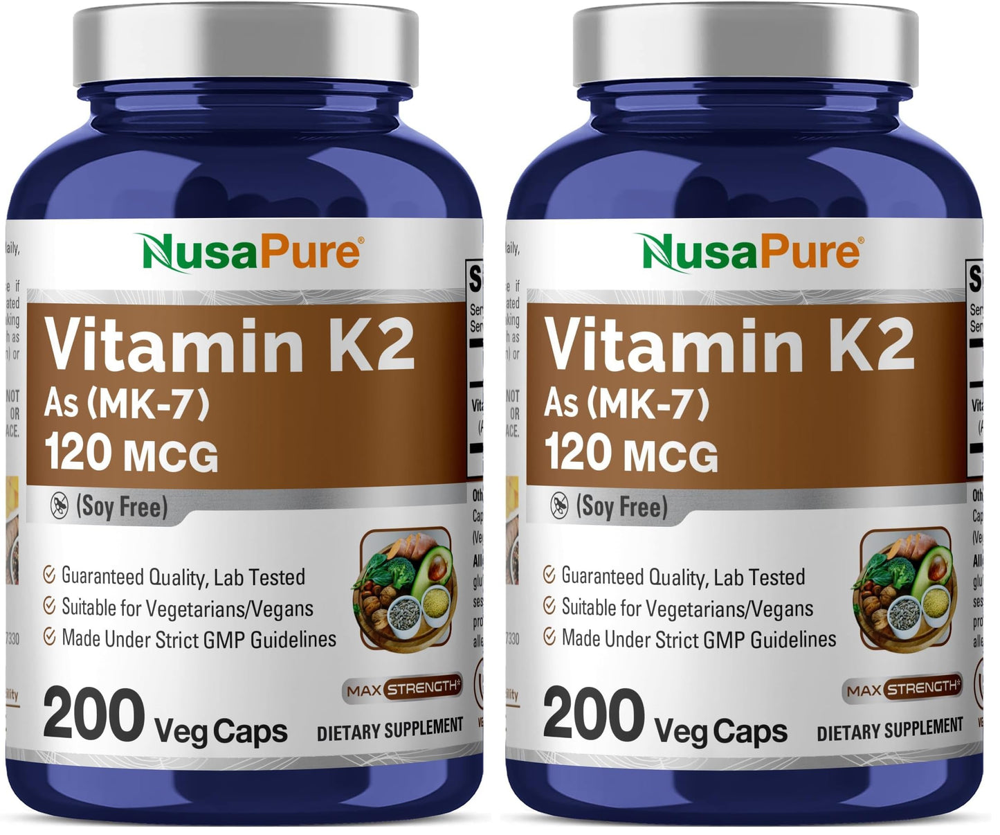 NusaPure Vitamin K2 MK7 120 mcg Veggie Caps, 400 Capsules