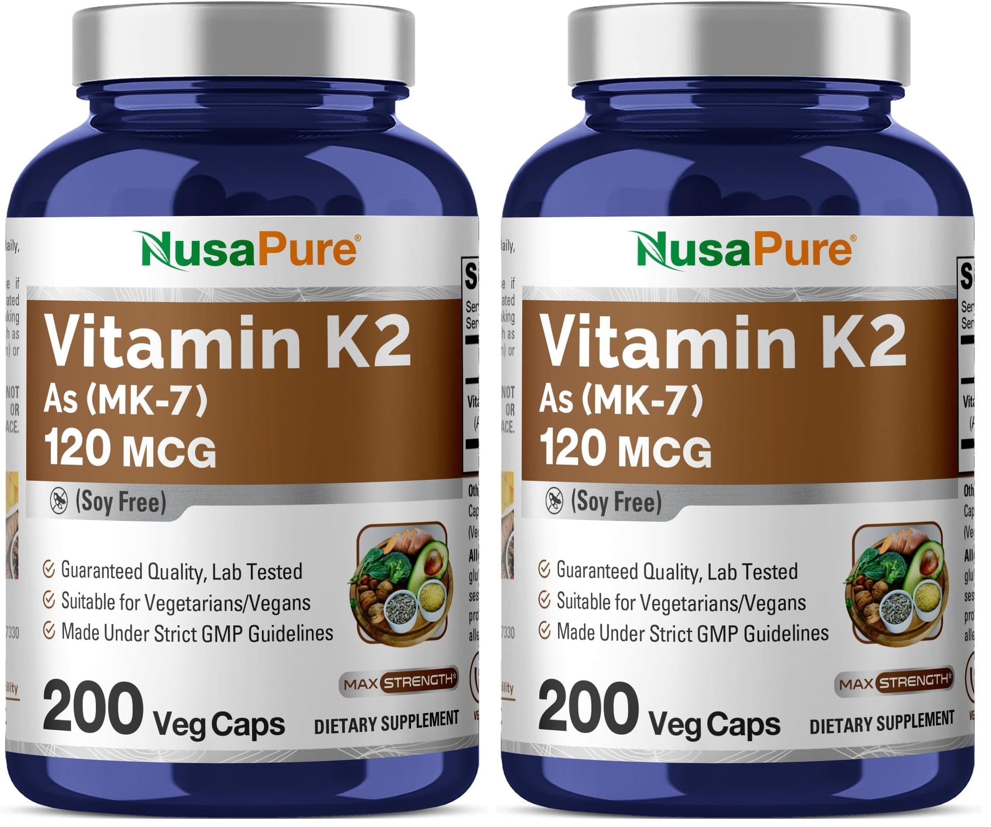 NusaPure Vitamin K2 MK7 120 mcg Veggie Caps, 400 Capsules