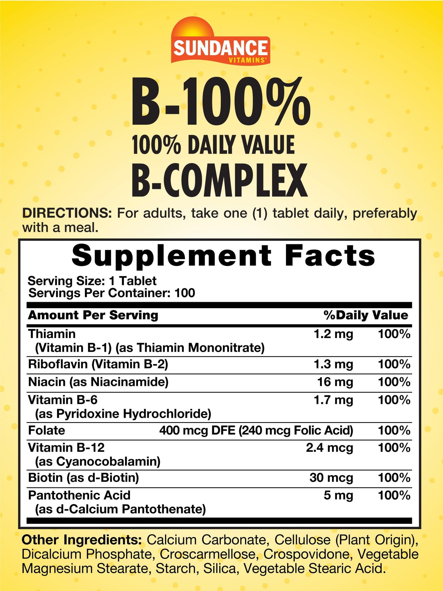 Sundance Vitamin B-Complex 100% Daily Value 100 Tablets