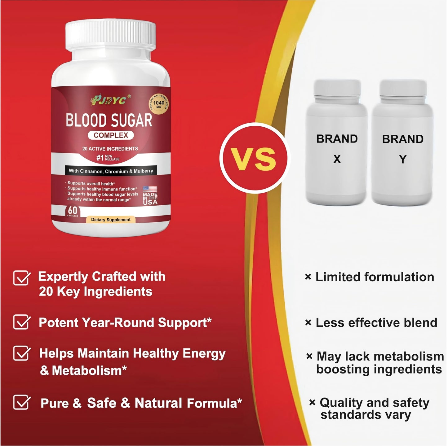PJRYC Blood Sugar Complex Supplement 120 Capsules