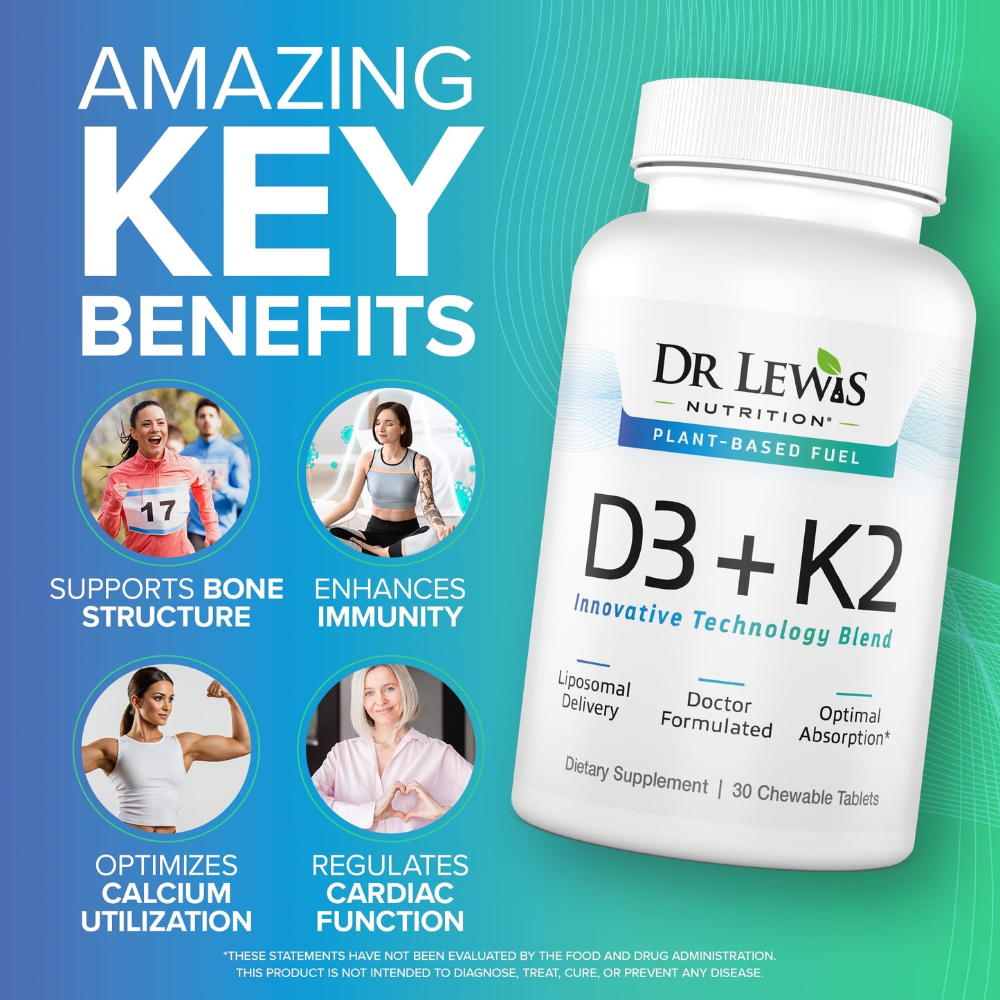 Dr Lewis Nutrition Liposomal Vitamin D3 + K2 Supplement Tablet 30 Tablets