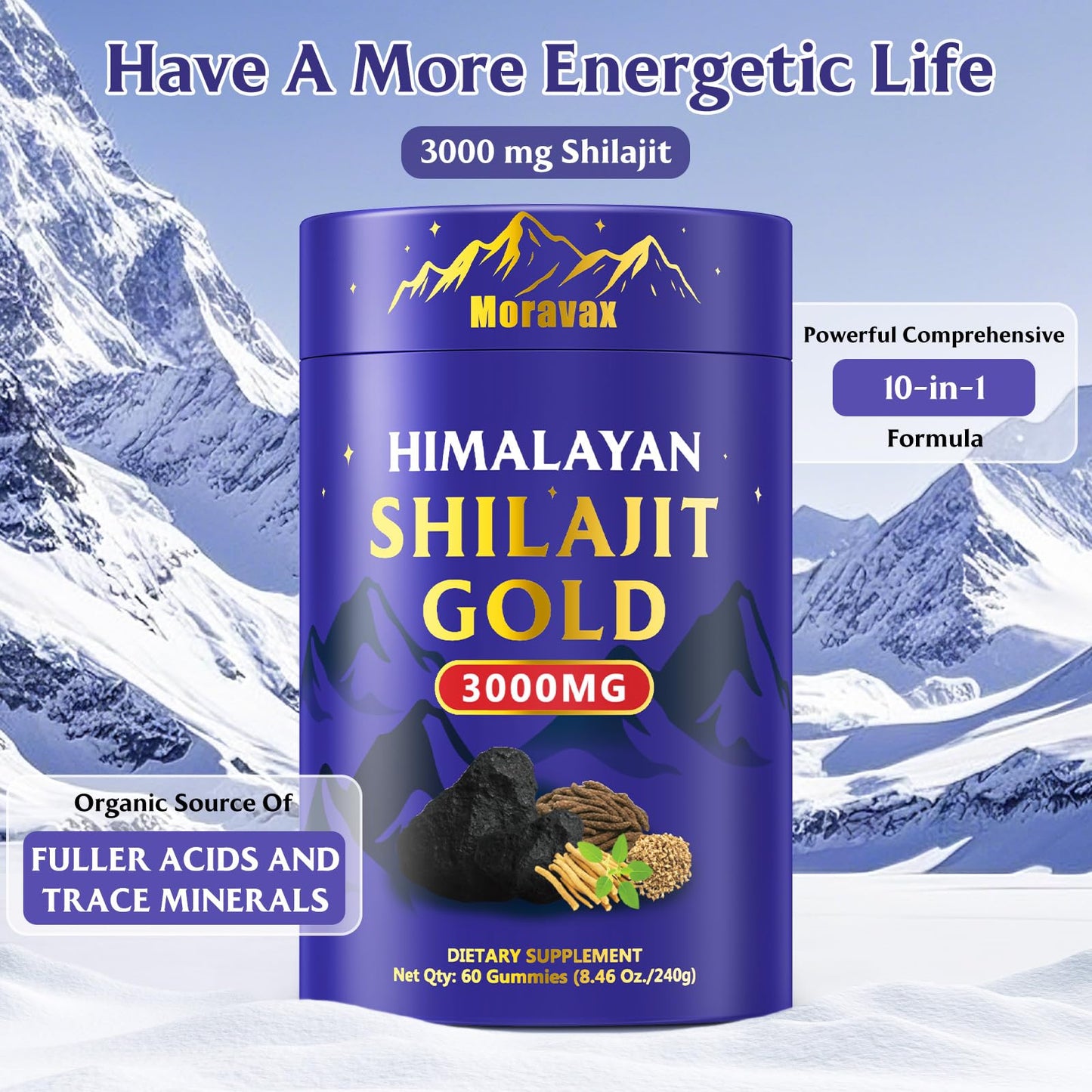 Moravax Himalayan Natural Shilajit Gummies 60-count