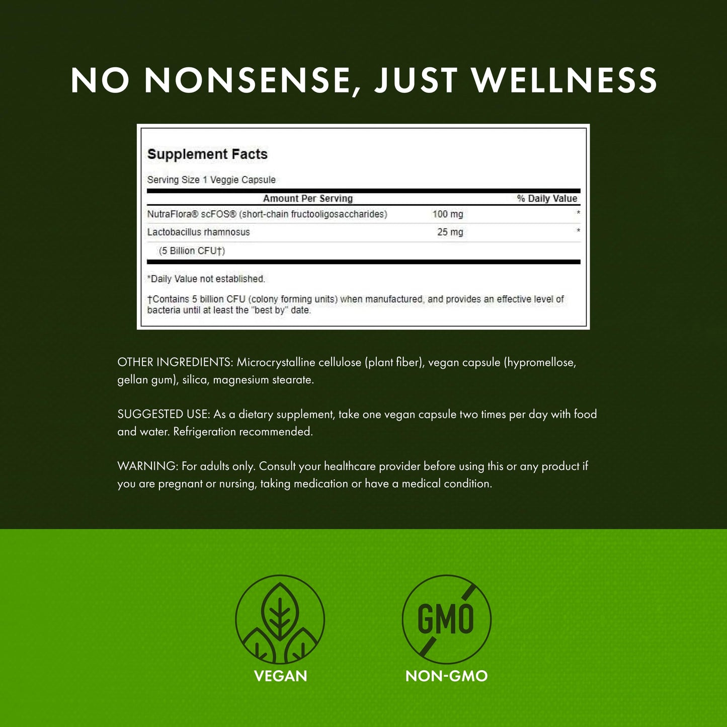 Swanson Lactobacillus Rhamnosus with FOS - 5 Billion CFU - Digestive Health Support with Fructooligosaccharides Probiotic Capsule 60 Veggie Caps