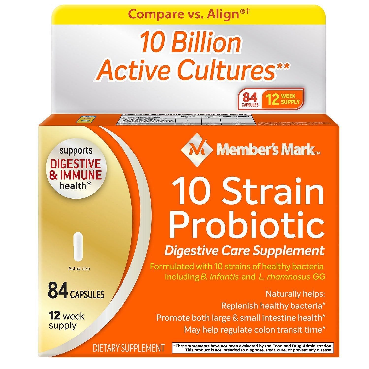 Member's Mark 5X Probiotic Digestive Care Supplement Capsule, 84 Count