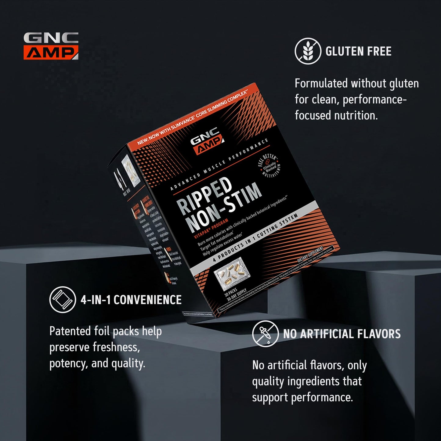 GNC AMP Ripped Non-Stim Vitapak Capsules, 30 Count