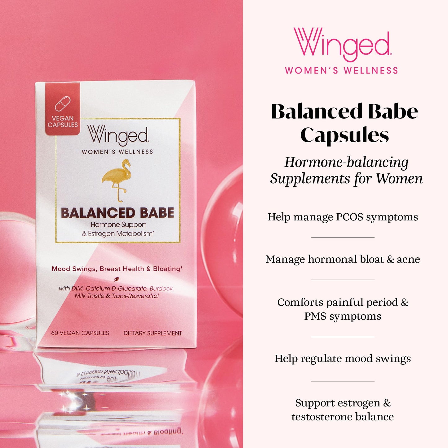 Winged Wellness Balanced Babe, Hormone Balance & Estrogen Detox Supplement for Women 100mg DIM & Milk Thistle, 60 Capsules