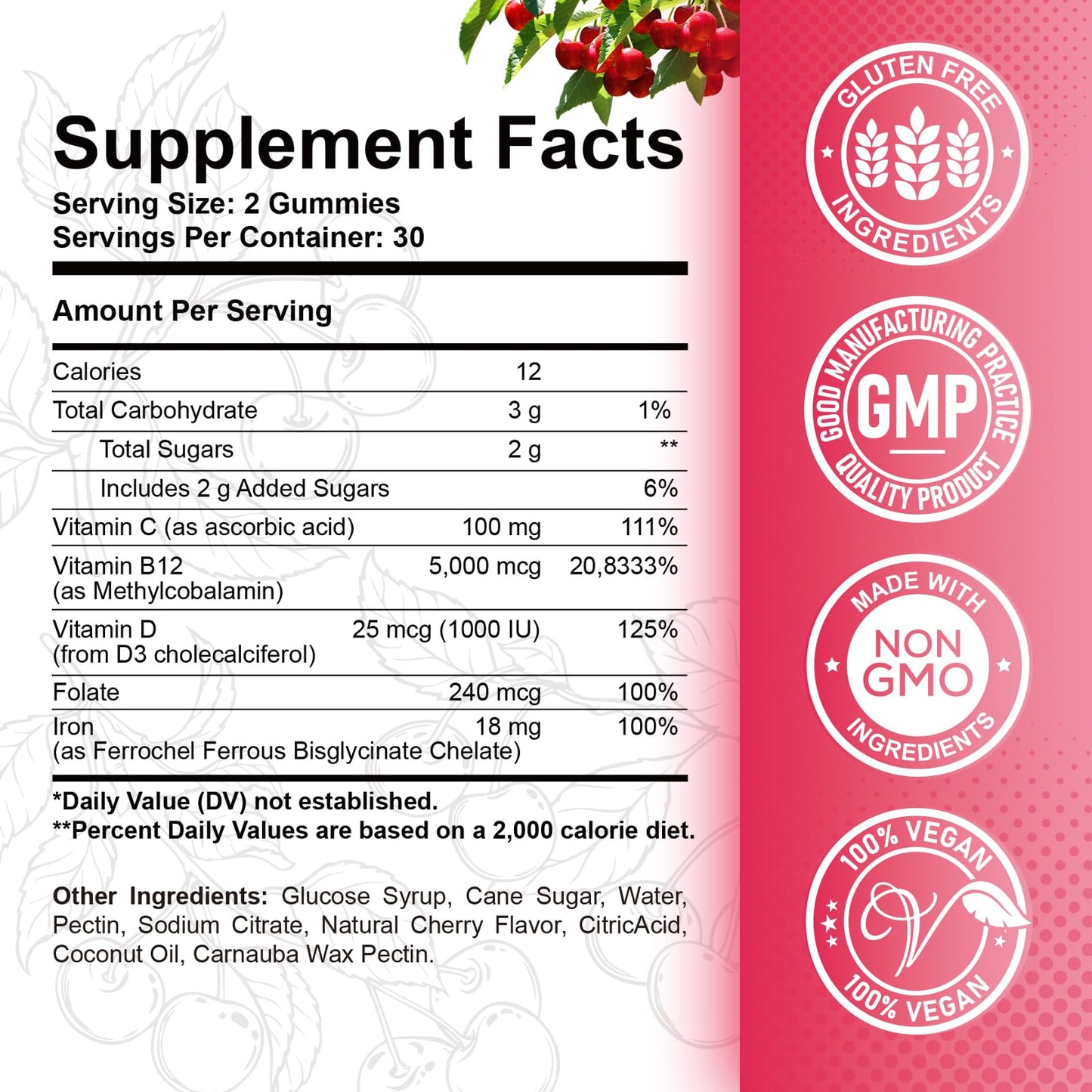 ReviNutra Vitamin B12 Gummies - 5000 mcg Methylcobalamin with Iron, Vitamin C, D3 & Folate, Energy Support and Metabolism, Immune Support, Chewable Supplement, 120 Count