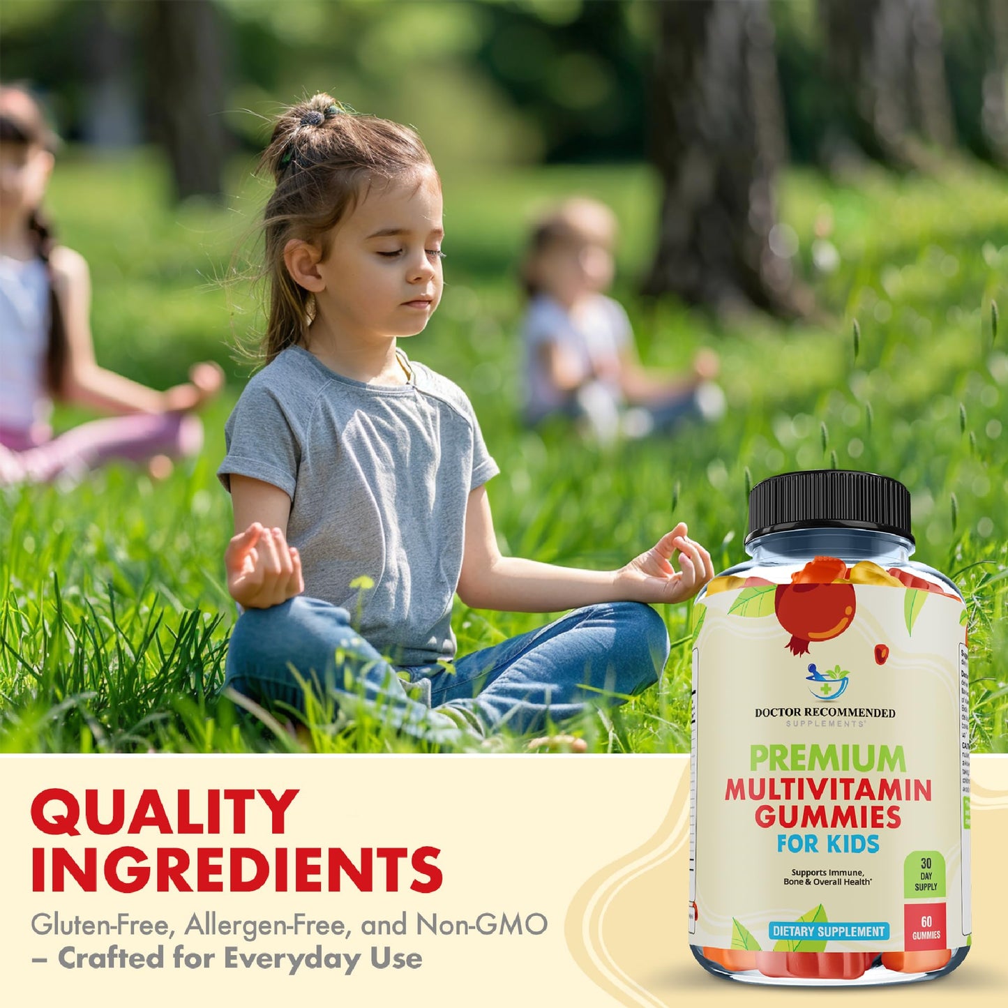 DOCTOR RECOMMENDED SUPPLEMENTS Premium Multivitamin Gummies for Toddlers & Kids - Essential Daily Vitamins A, C, D3, E, B6, B12, Biotin, 60 Gummies
