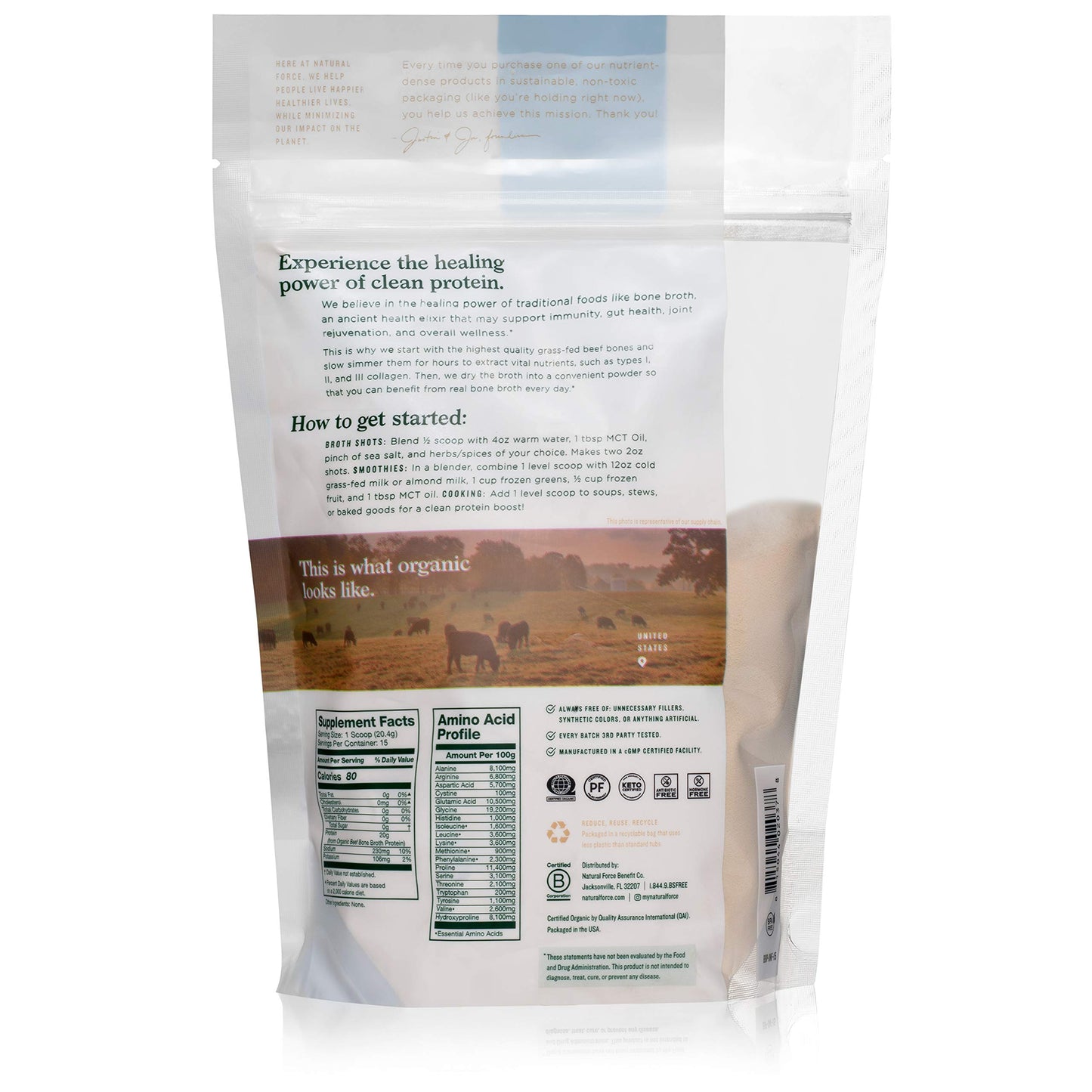 Natural Force Pure Organic Bone Broth Protein Powder 10.8 oz