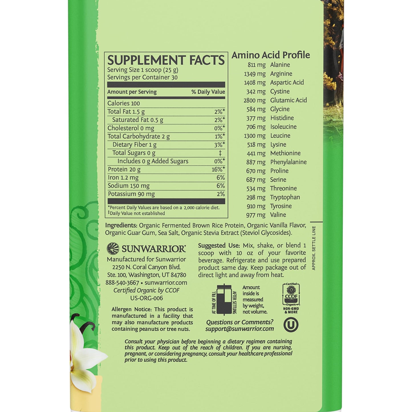 Sunwarrior Organic Classic Vanilla Protein Powder, 26.46 Servings