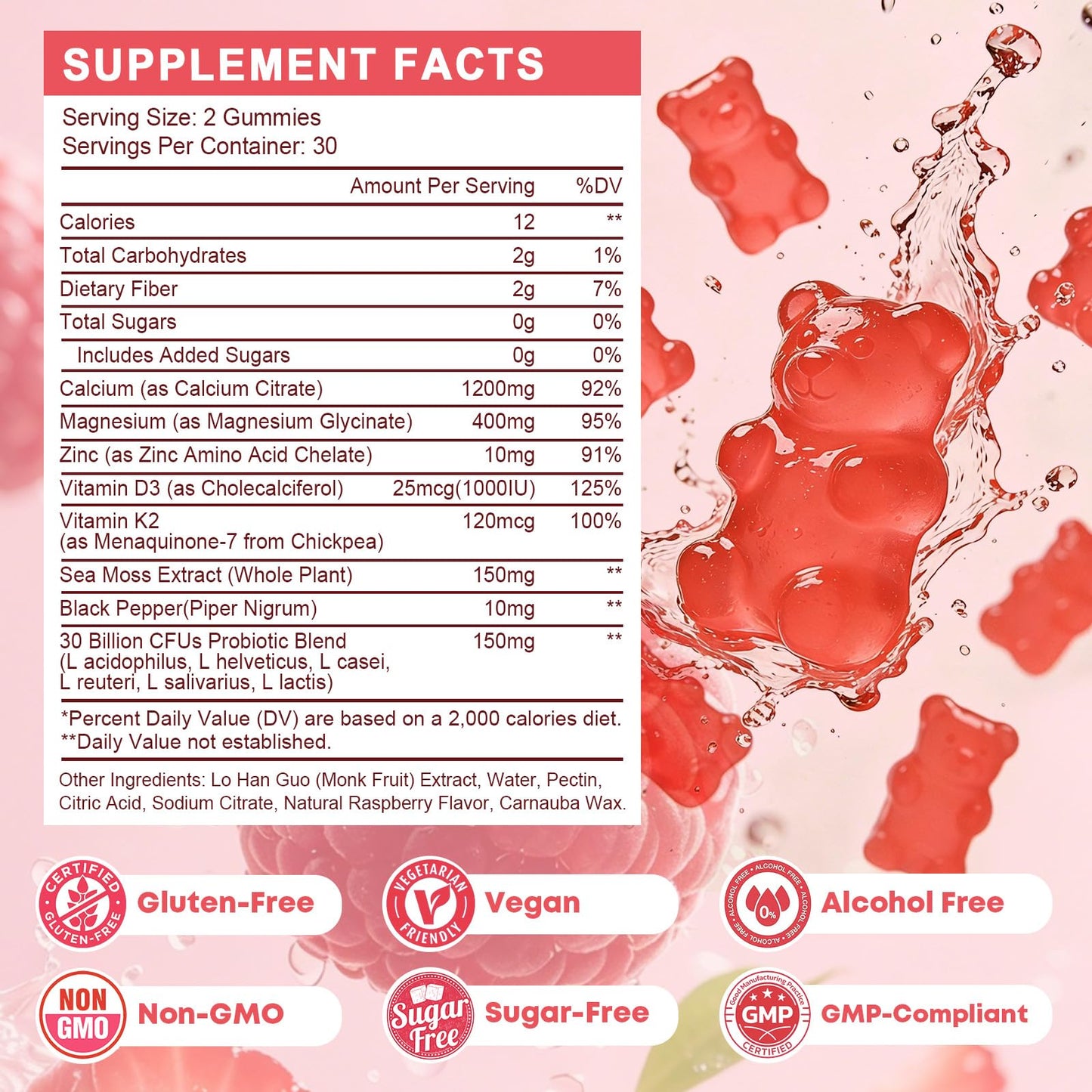 JIANKYTZ Sugar Free Calcium Citrate 1200 mg + Probiotic Gummies with Vitamin D3, K2, Magnesium Gummy, 120 Count