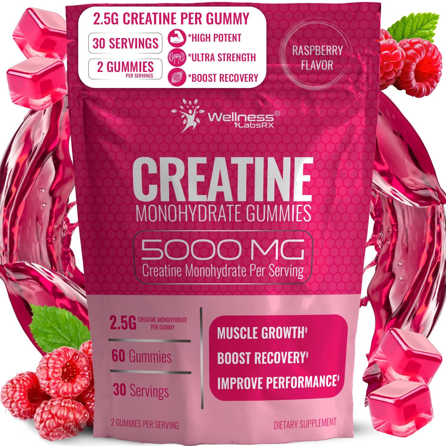 WELLNESS LABSRX Creatine Monohydrate Gummies, 60 Gummies