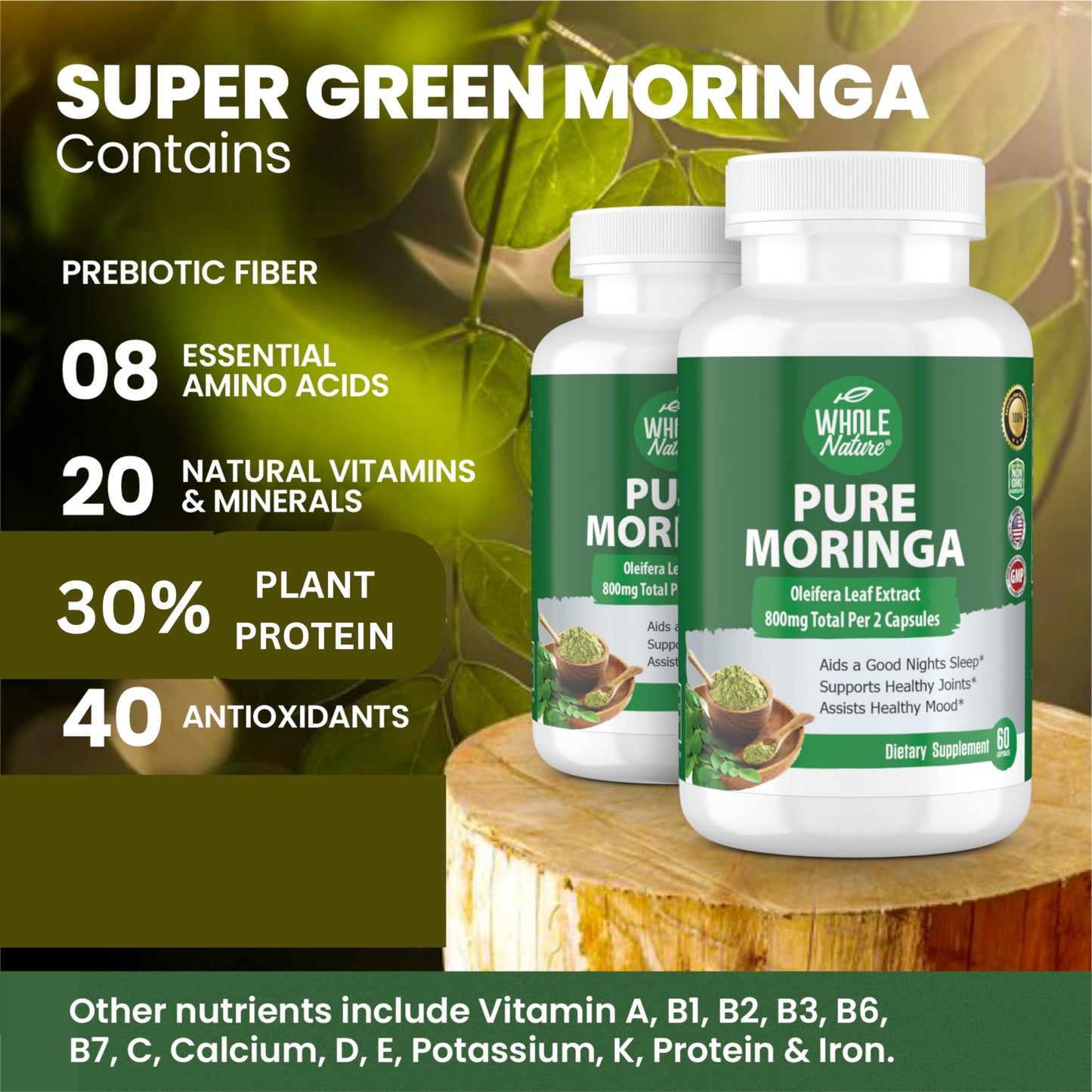 Whole Nature Moringa Capsules 800mg, 60 Count