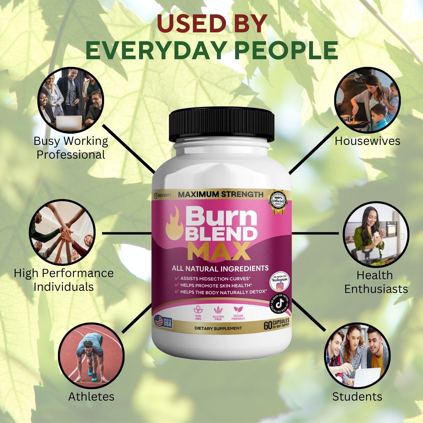 GREENVIFY Burn Blend Max Premium Thermogenic Energy and Fat Oxidation Formula Capsule, 60 Capsules