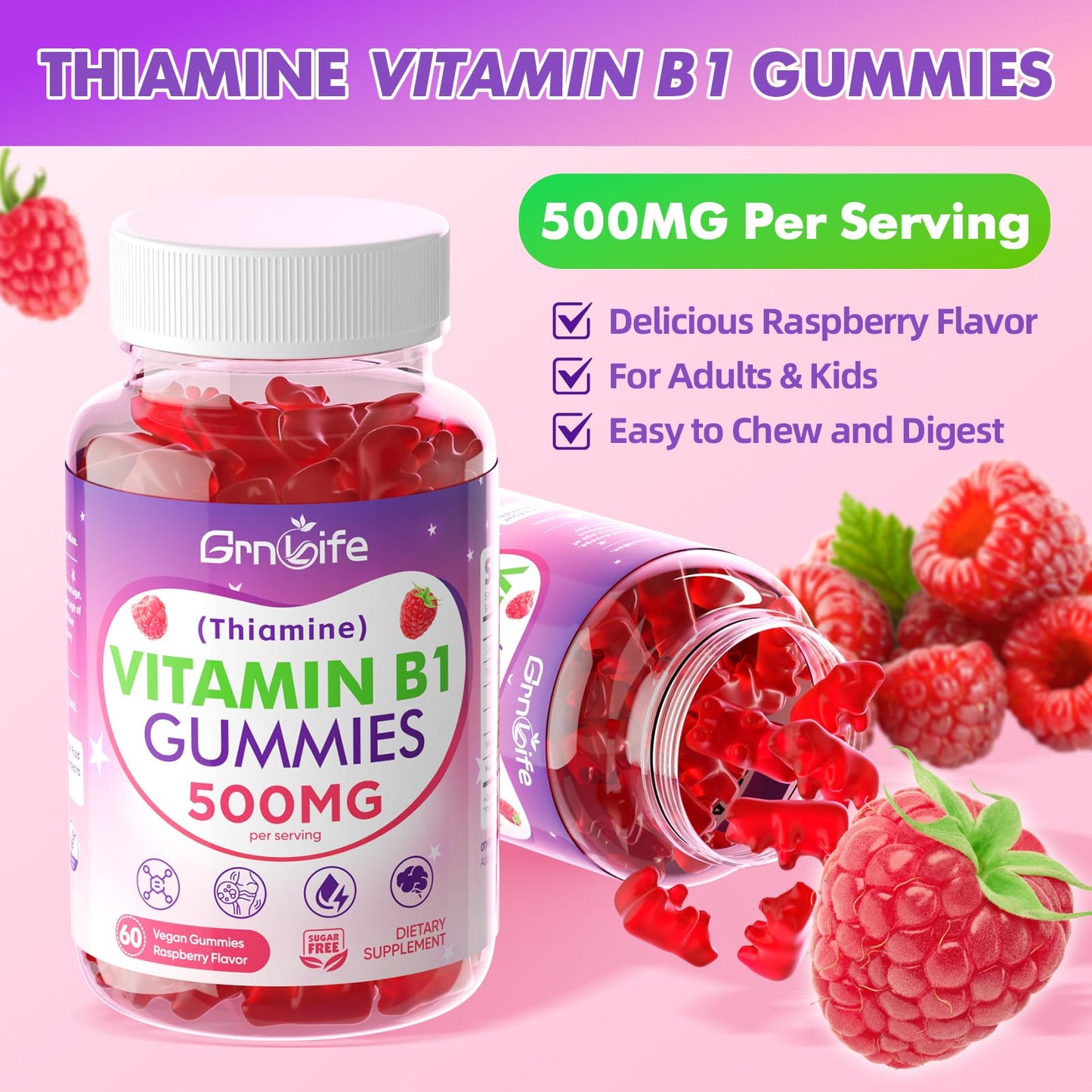 GrnLife Vitamin B1 Gummies, 120 Count