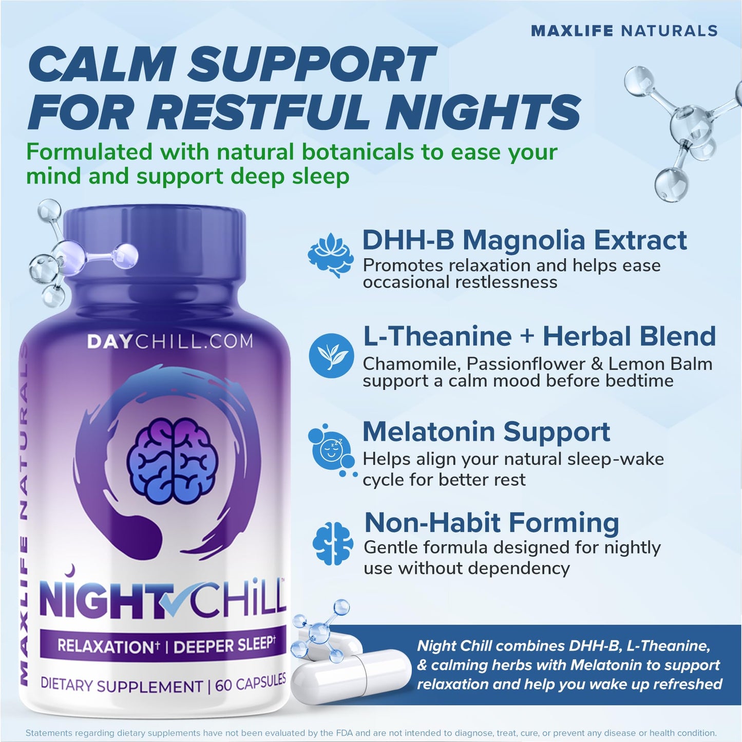 MAXLIFE NATURALS Sleep Supplement Melatonin DHH-B 60 Capsules