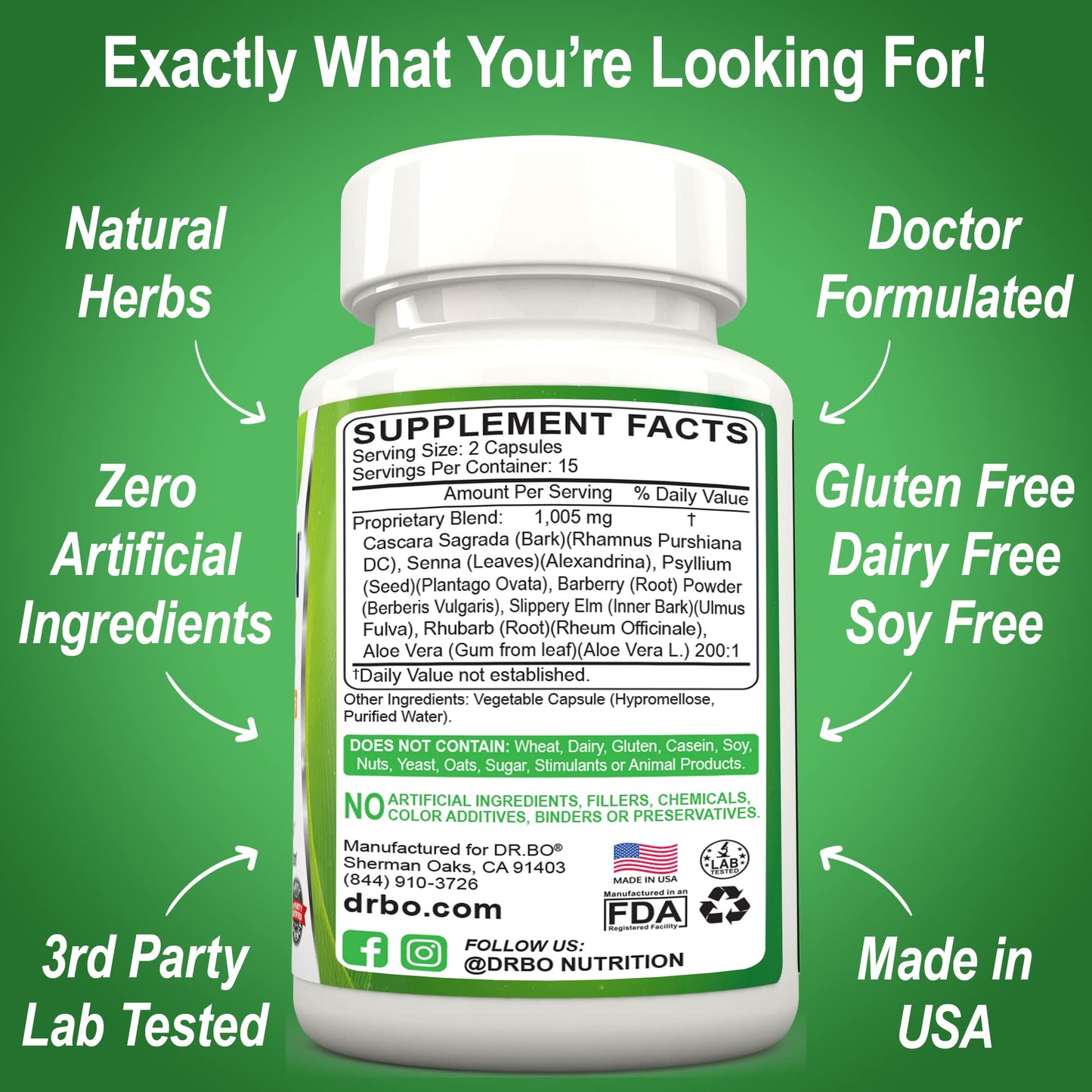 DR. BO Colon Cleanser Detox Supplement 60 Capsules