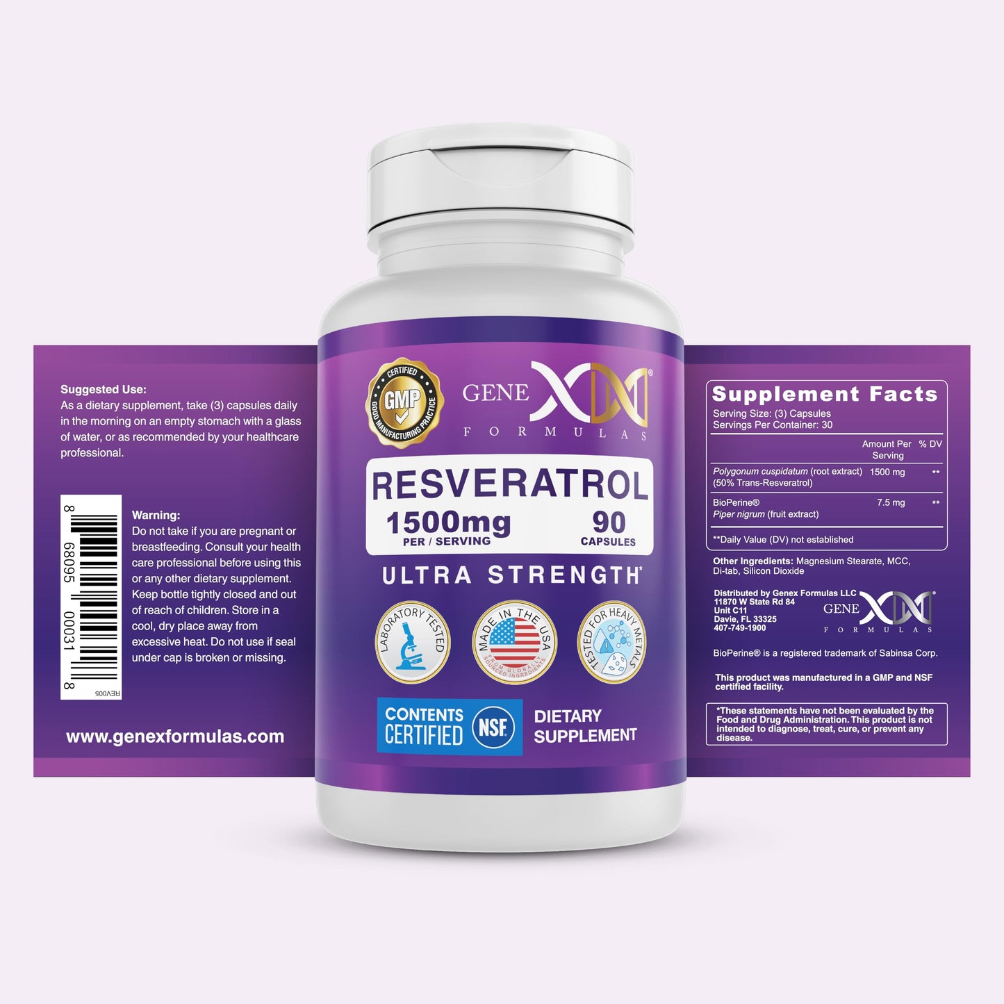 Genex Formulas Resveratrol 1500 mg Capsule, 90 Count