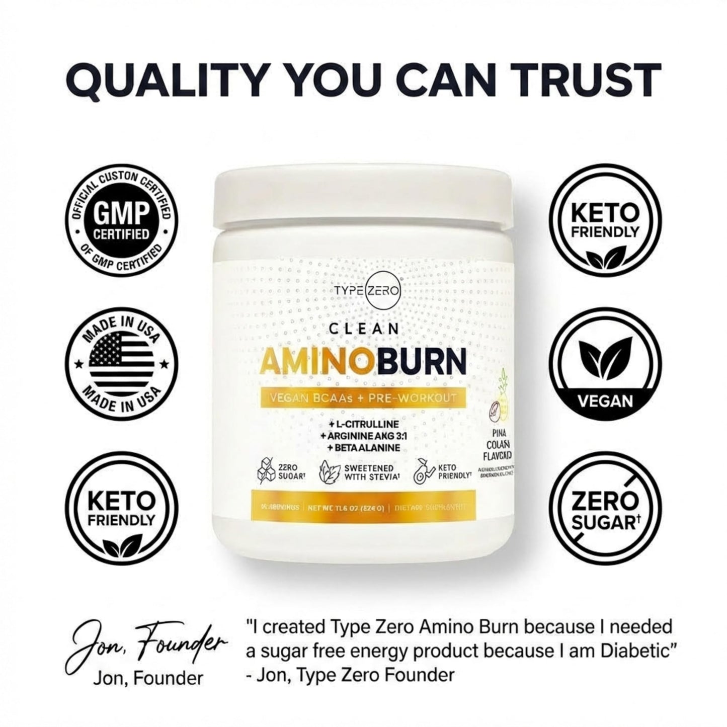 Type Zero Amino Burn Vegan BCAAs + Pre-Workout Pina Colada Flavored Powder 11.6 Ounce