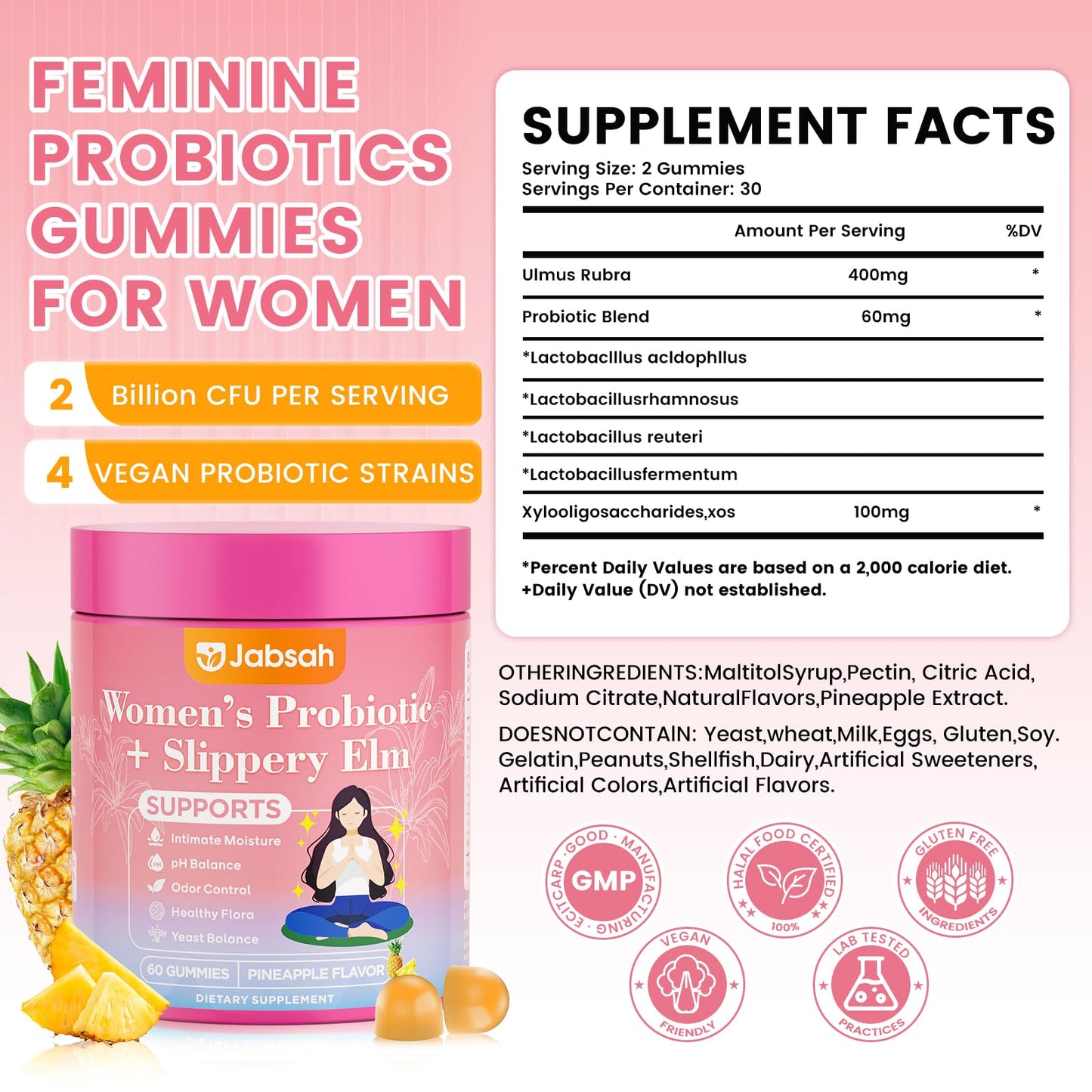 Jabsah Feminine Probiotics for Women Gummy 60 Count