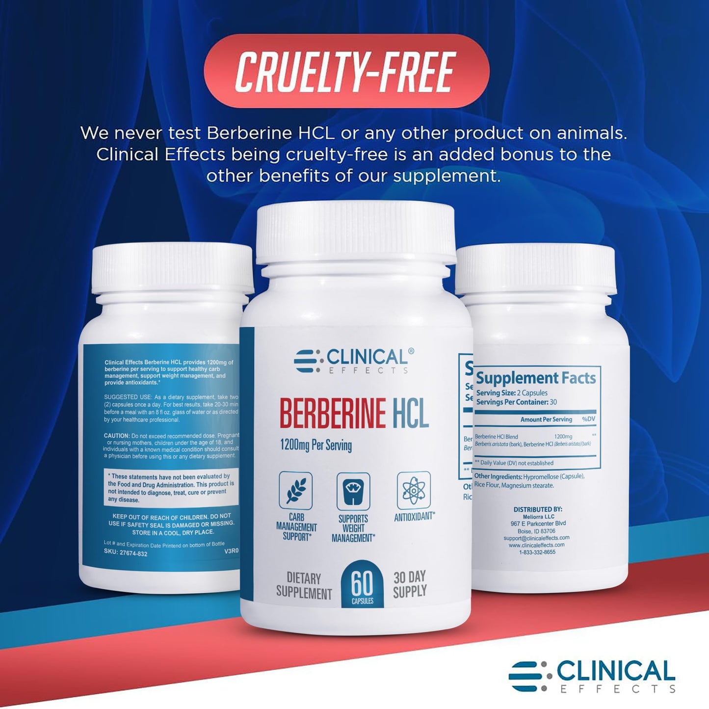 Clinical Effects Berberine HCL - Pure Berberine 1200mg - Liver Support - Vegan Supplement Capsules, 60 Count