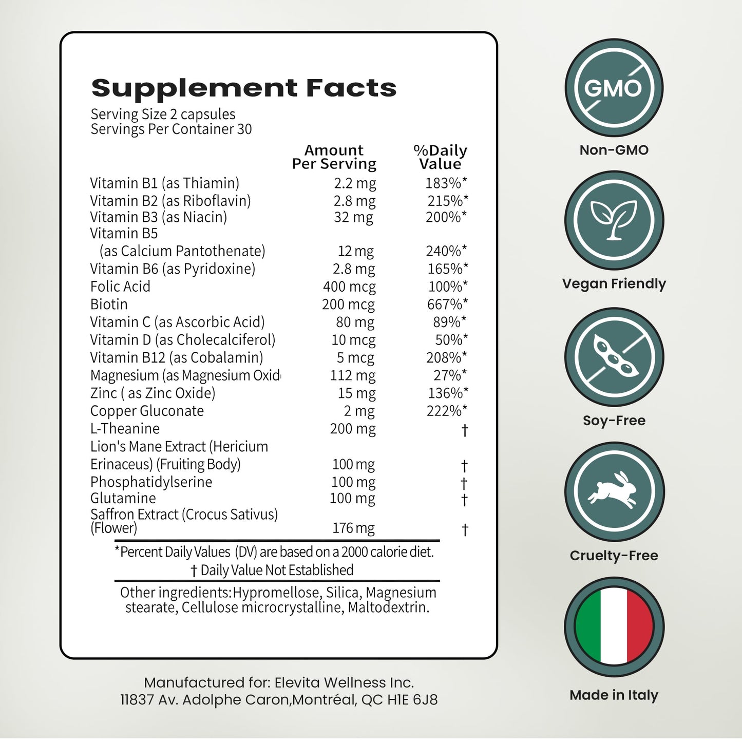 ELEVITA WELLNESS Focus Supplement Capsule 60 Count