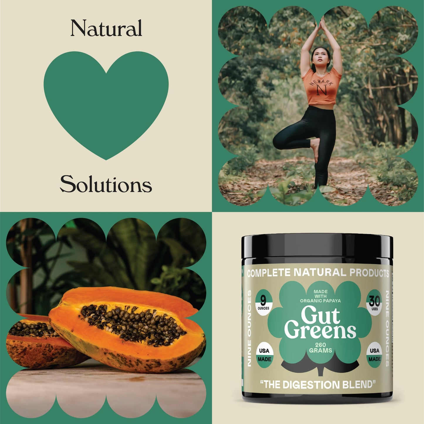 Complete Natural Products Gut Greens Superfood Powder Formula Supplement - Amazing Raw Digestive Enzyme Supplements Grass Mix, 9 Ounce