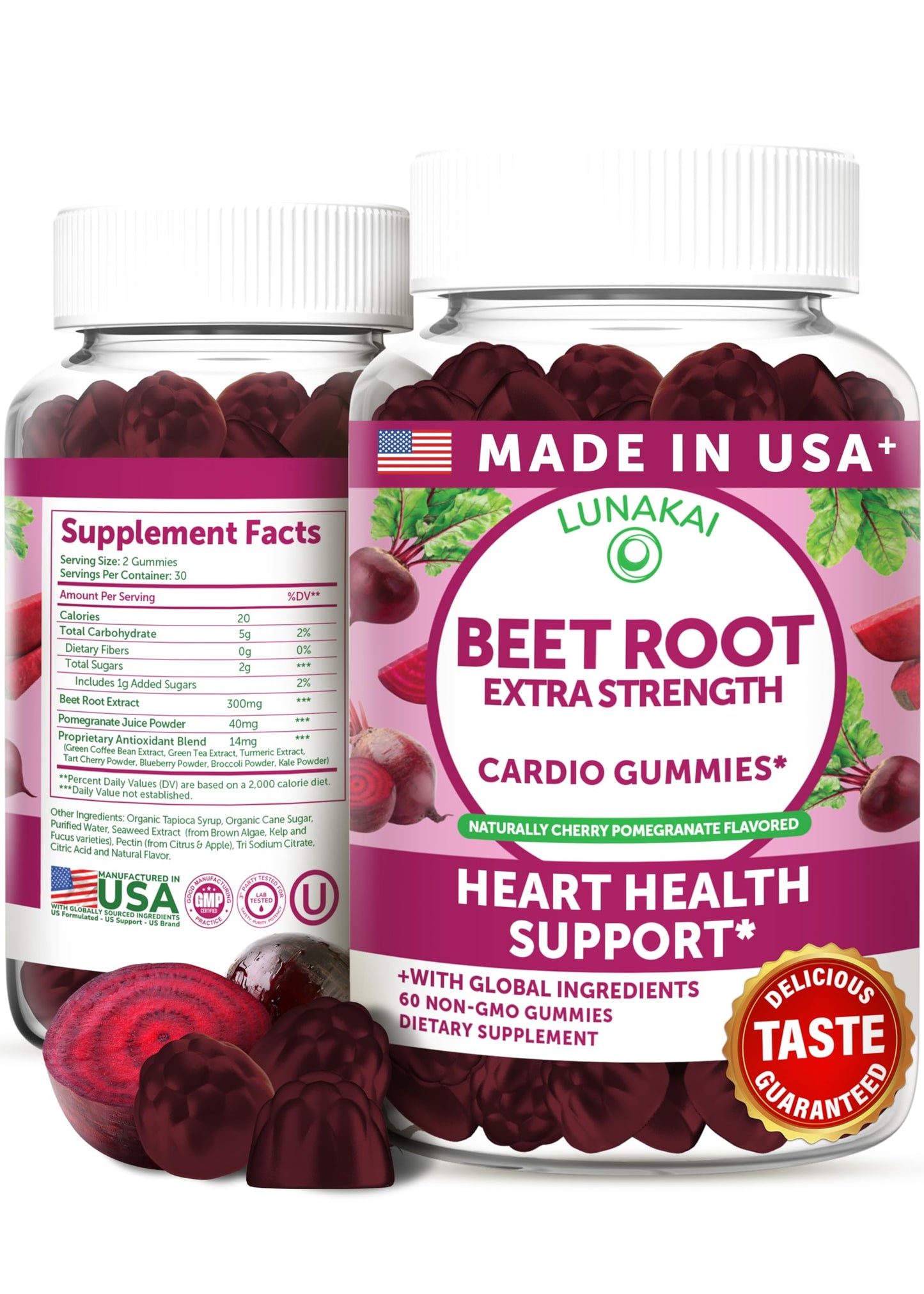 Lunakai Beet Root Gummies with 7-Antioxidant Blend Gummy 60 Count