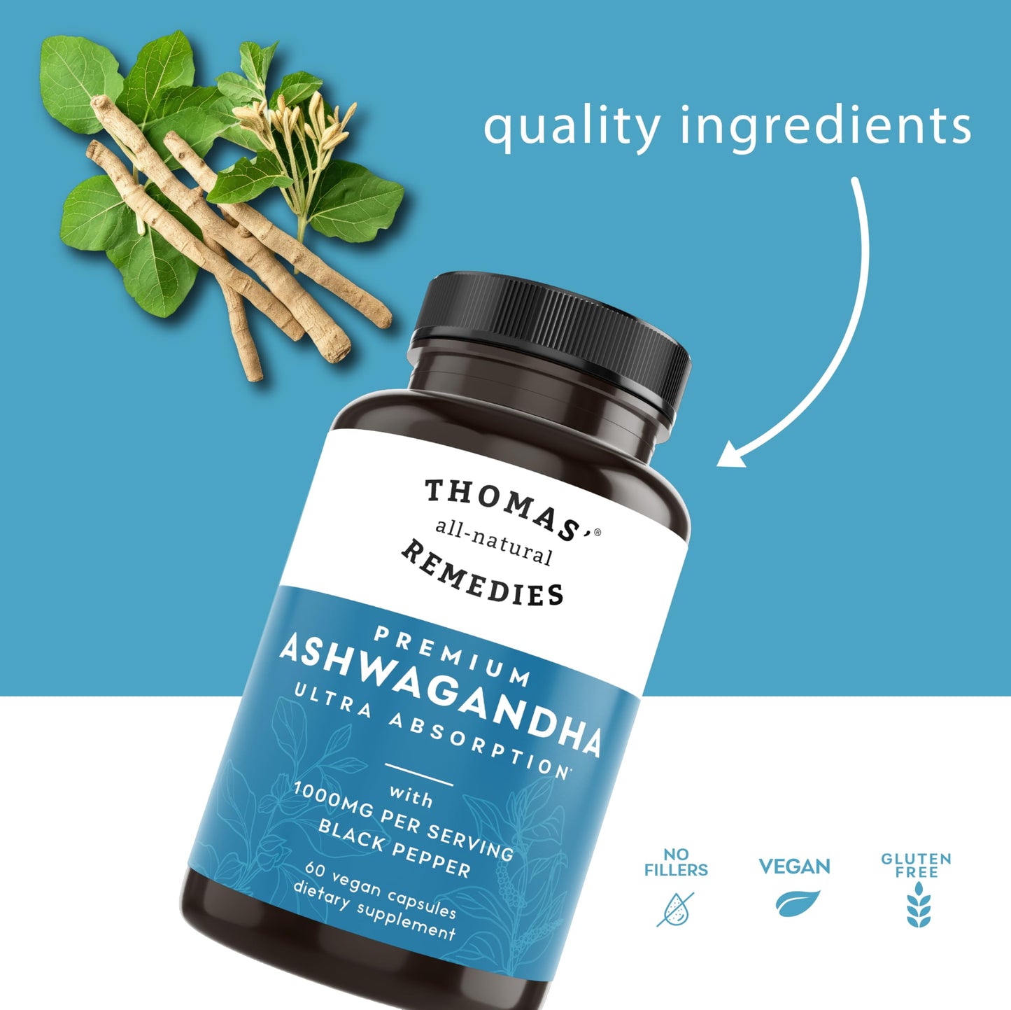 Thomas' all-natural Remedies Organic Ashwagandha Stress Support Supplement Capsule 60 Count
