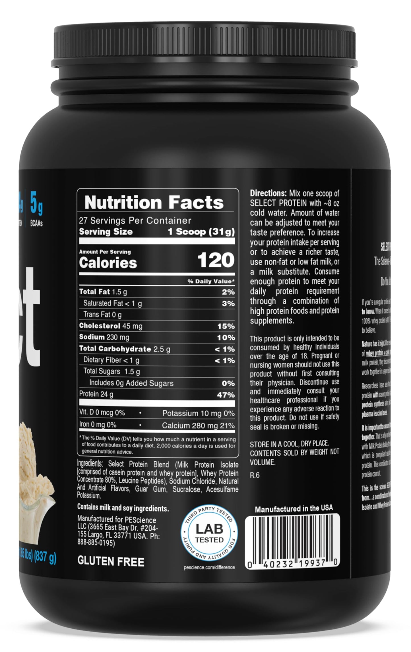 PEScience Select Protein Powder, Whey and Casein Blend, 30 Servings