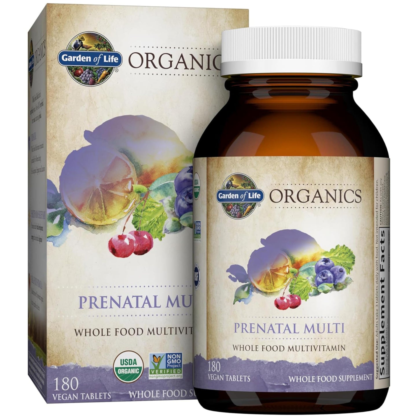 Garden of Life Organics Prenatal Multivitamin with Folate, B6, B12, D3 & Iron Tablets, 180 Tablets